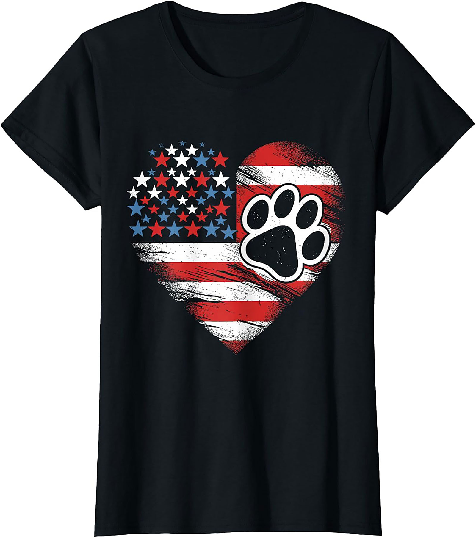Patriotic Dog Lover T-Shirt | American Flag Heart Paw Print Graphic Tee