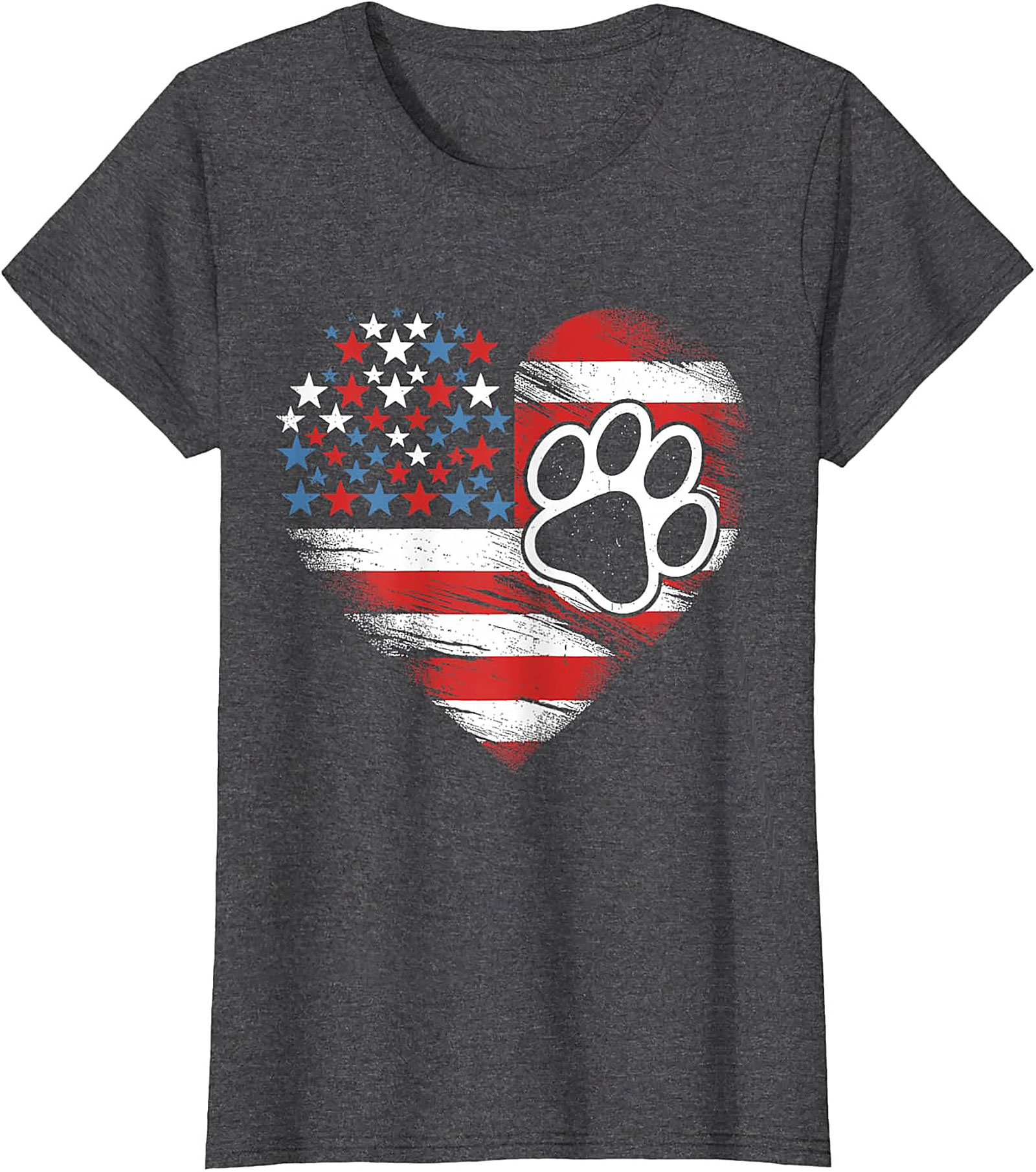 Patriotic Dog Lover T-Shirt | American Flag Heart Paw Print Graphic Tee