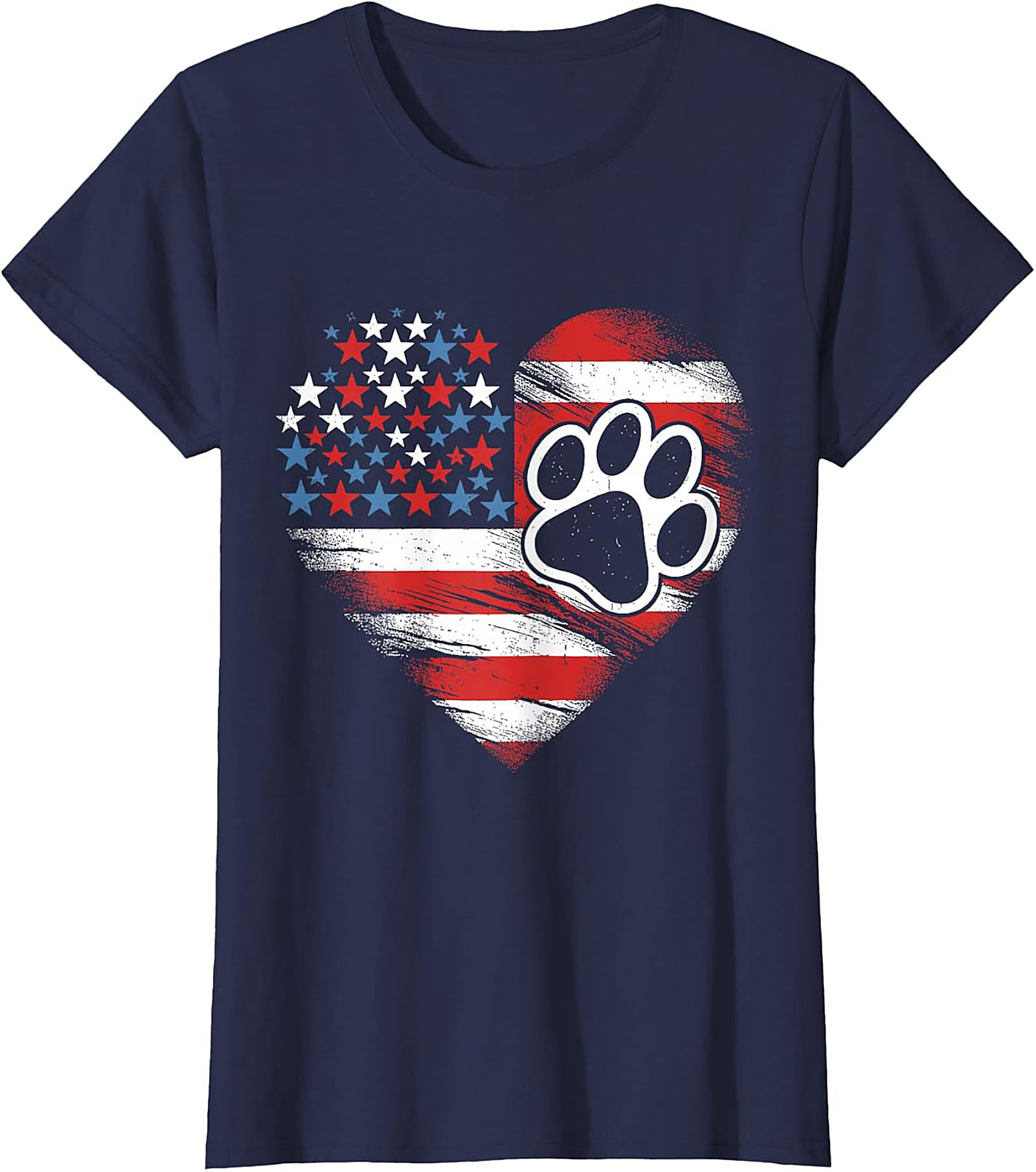 Patriotic Dog Lover T-Shirt | American Flag Heart Paw Print Graphic Tee