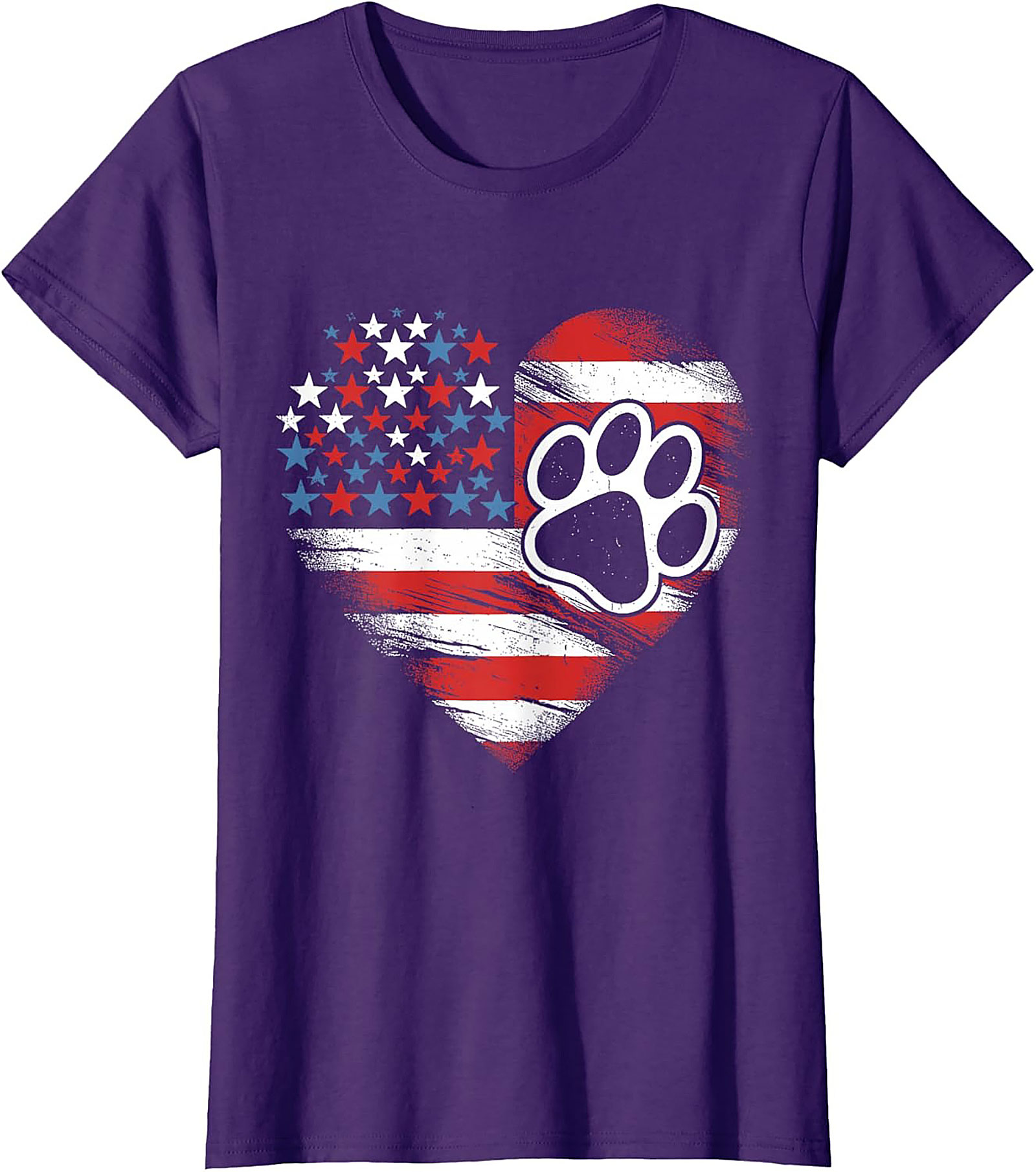 Patriotic Dog Lover T-Shirt | American Flag Heart Paw Print Graphic Tee