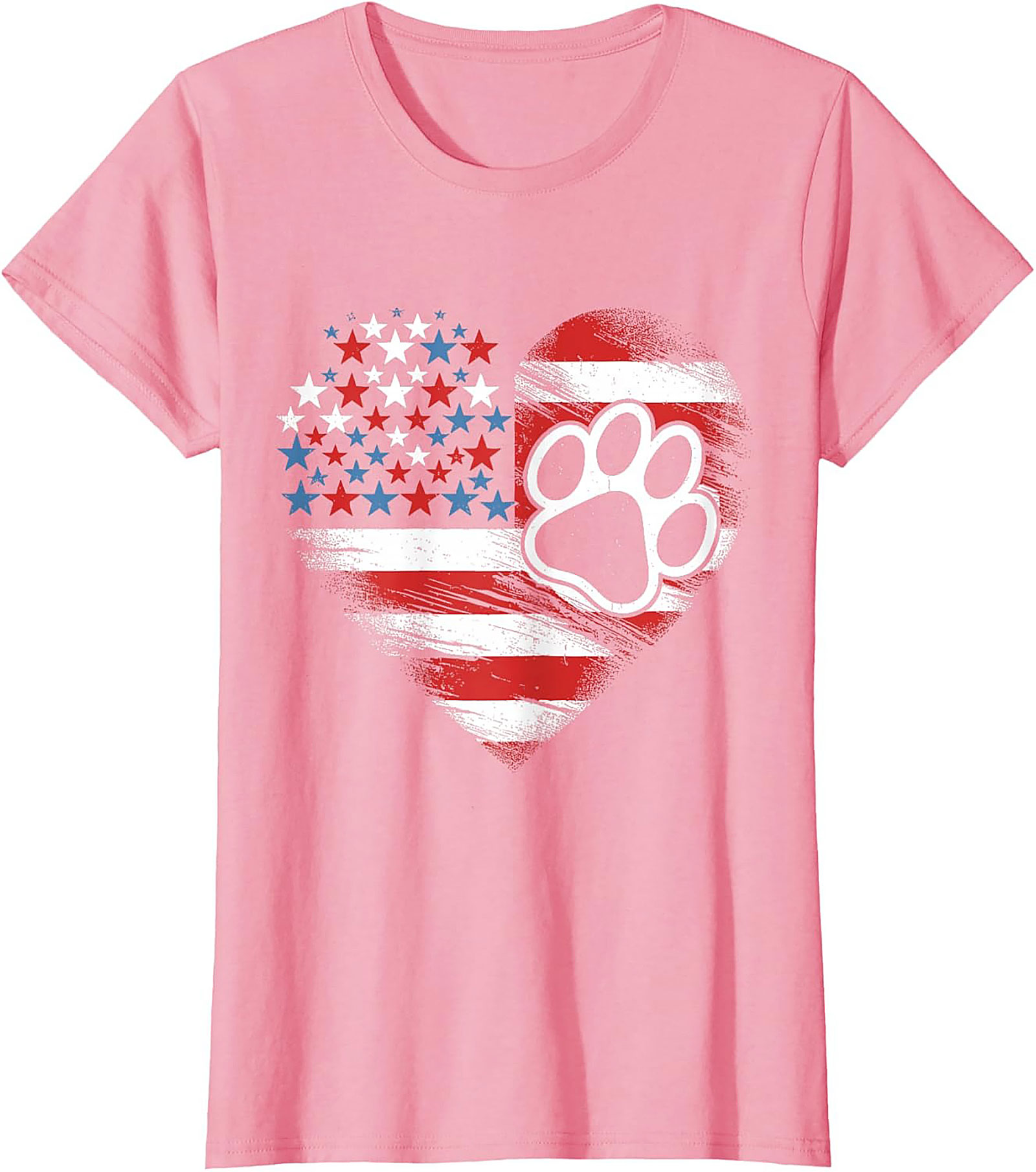 Patriotic Dog Lover T-Shirt | American Flag Heart Paw Print Graphic Tee