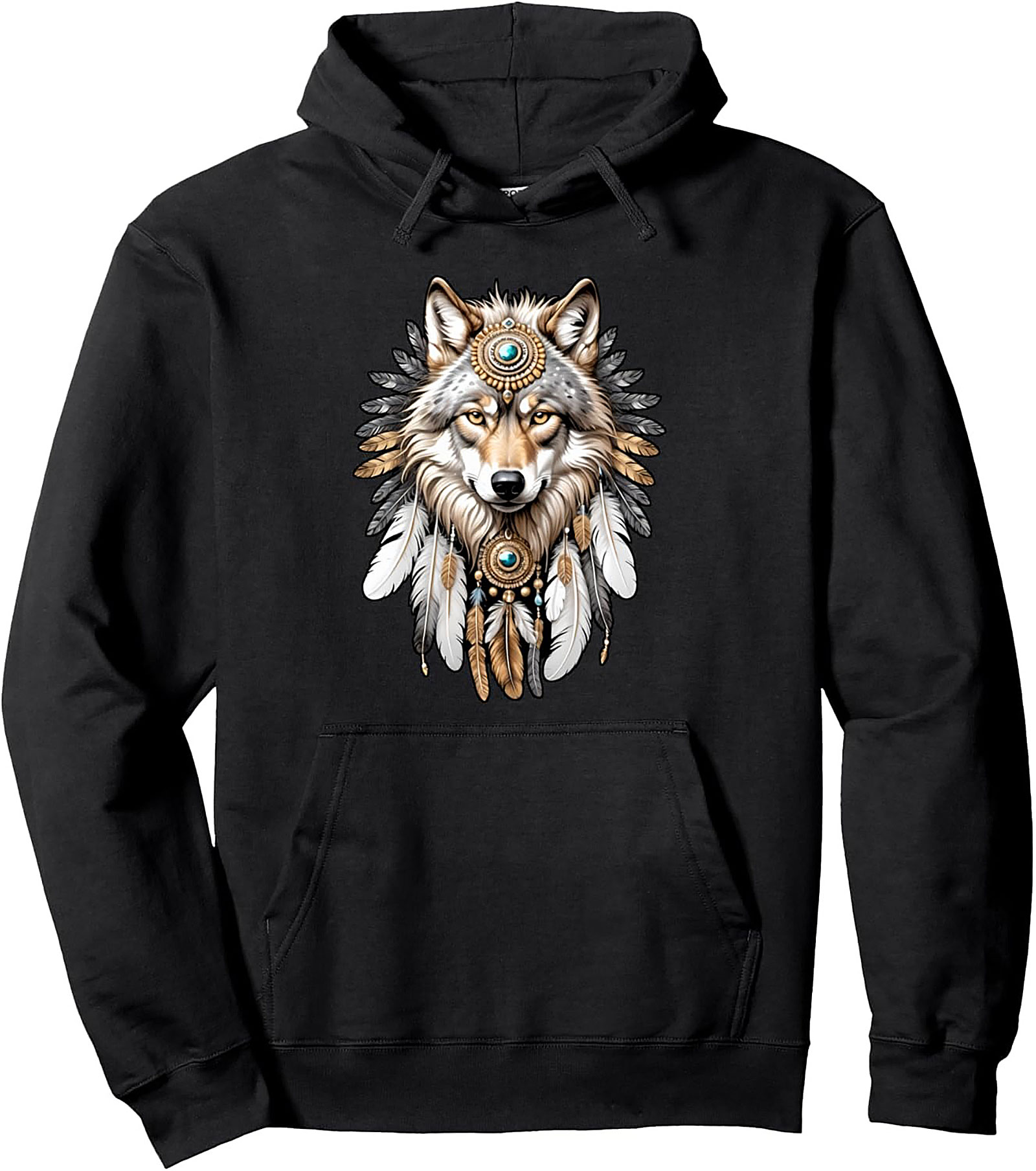 Majestic Spirit Wolf Pullover Hoodie Tribal Graphic