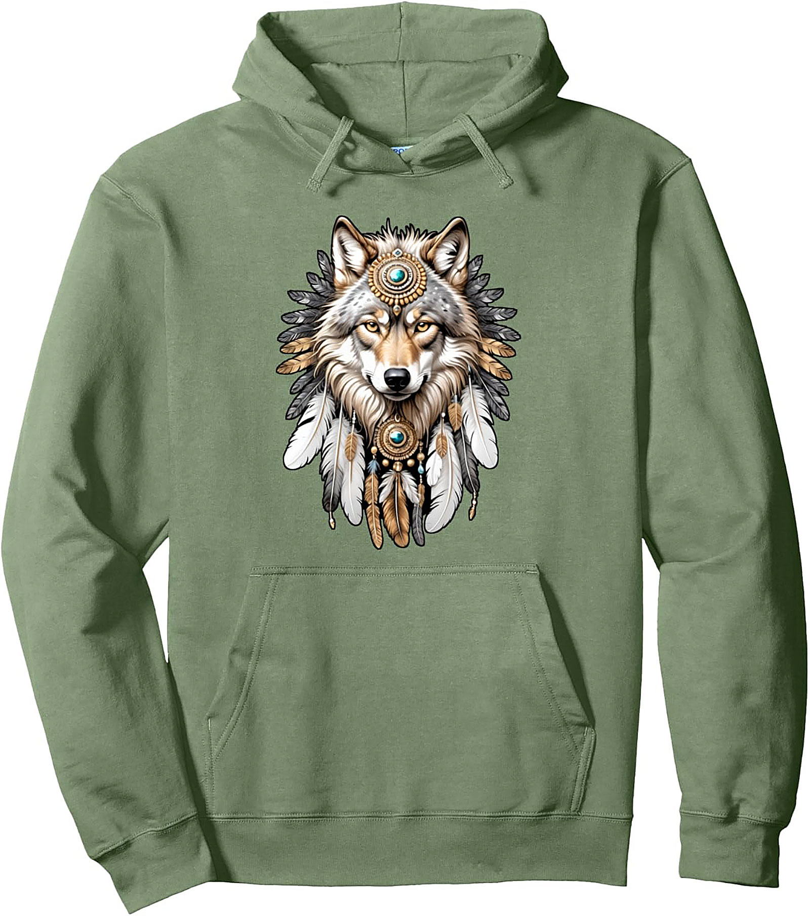 Majestic Spirit Wolf Pullover Hoodie Tribal Graphic