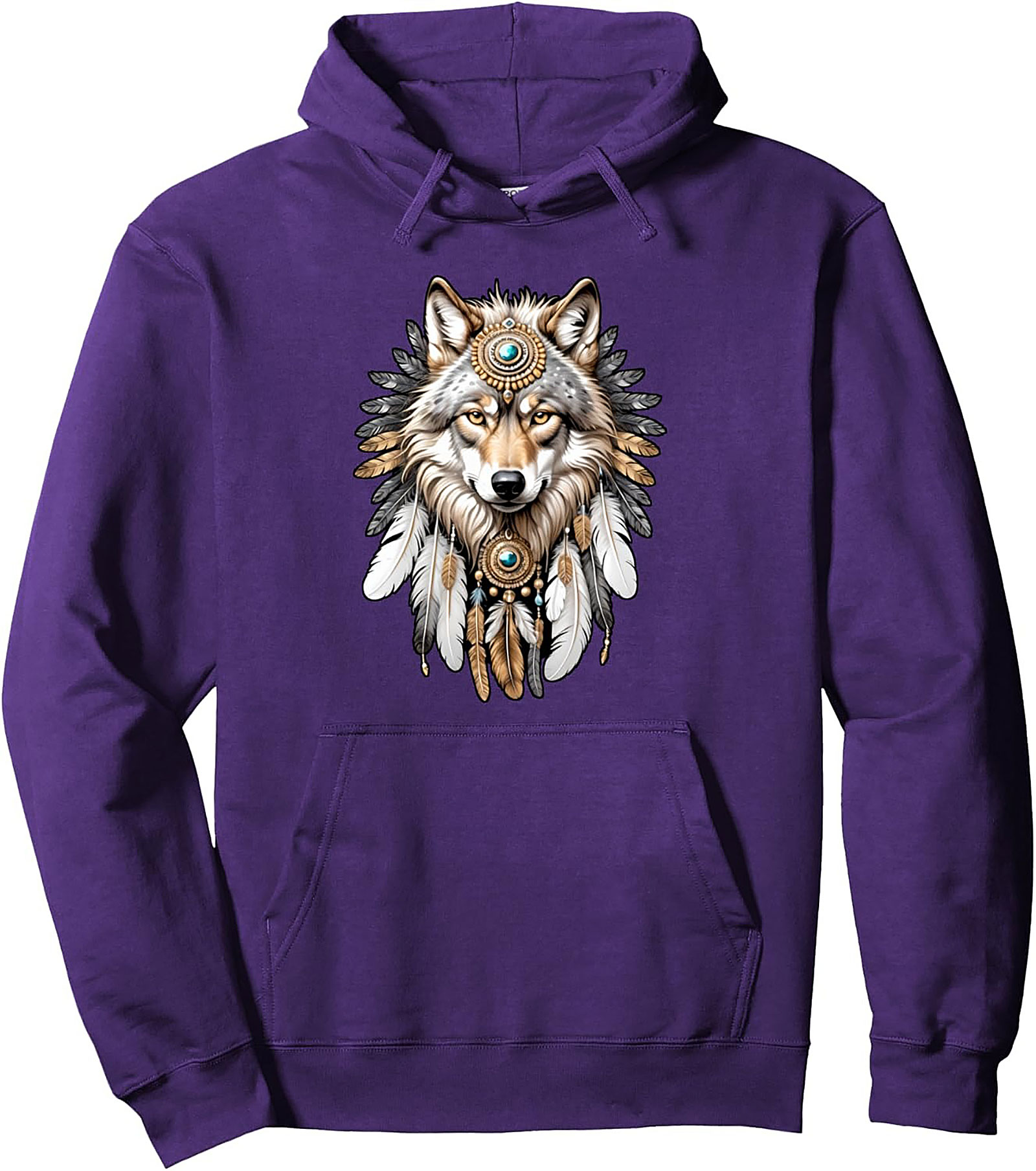 Majestic Spirit Wolf Pullover Hoodie Tribal Graphic