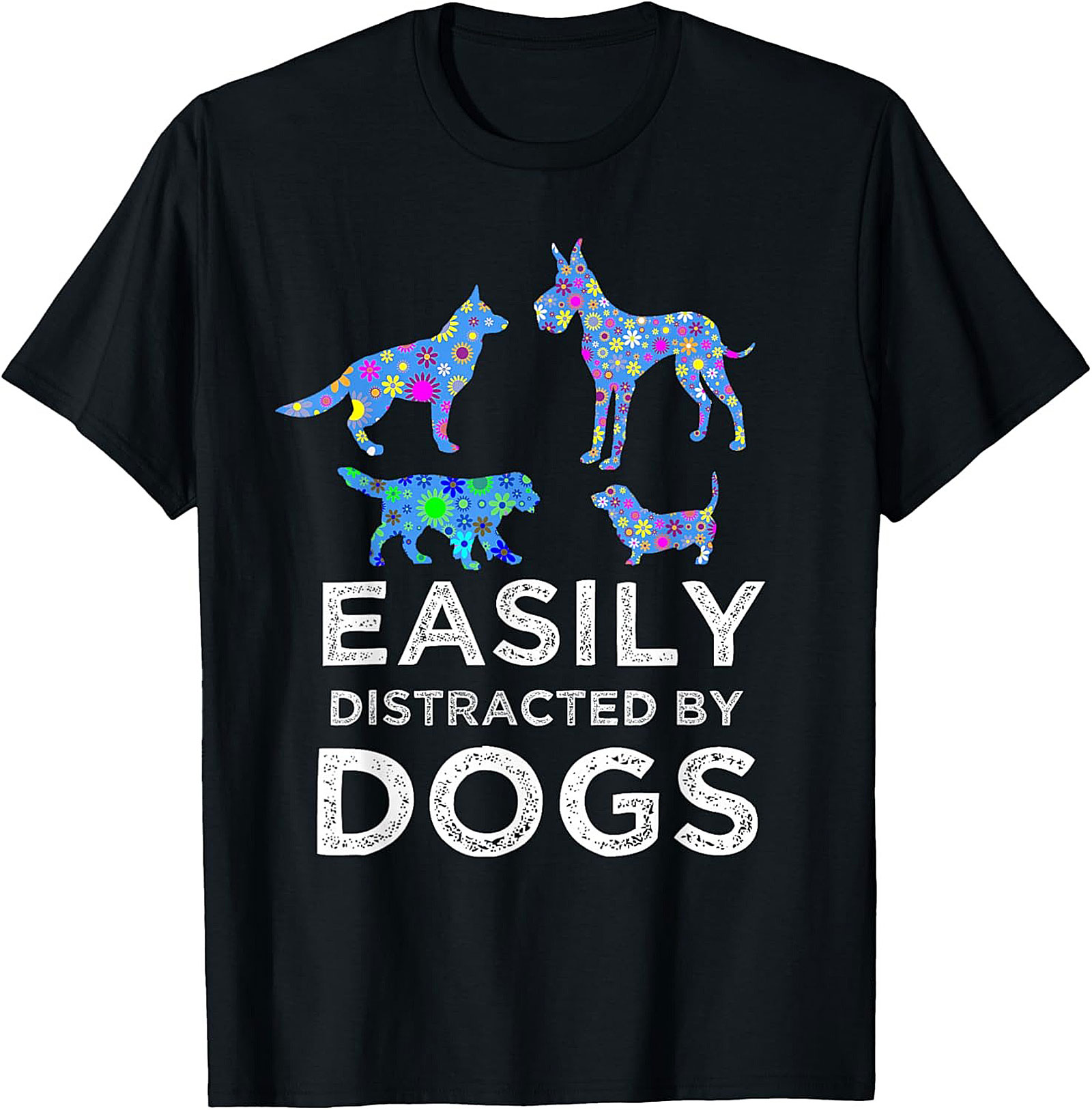 Easily Distracted By Dogs Graphic Tee | Psychedelic Dog Lover Unisex Shirt