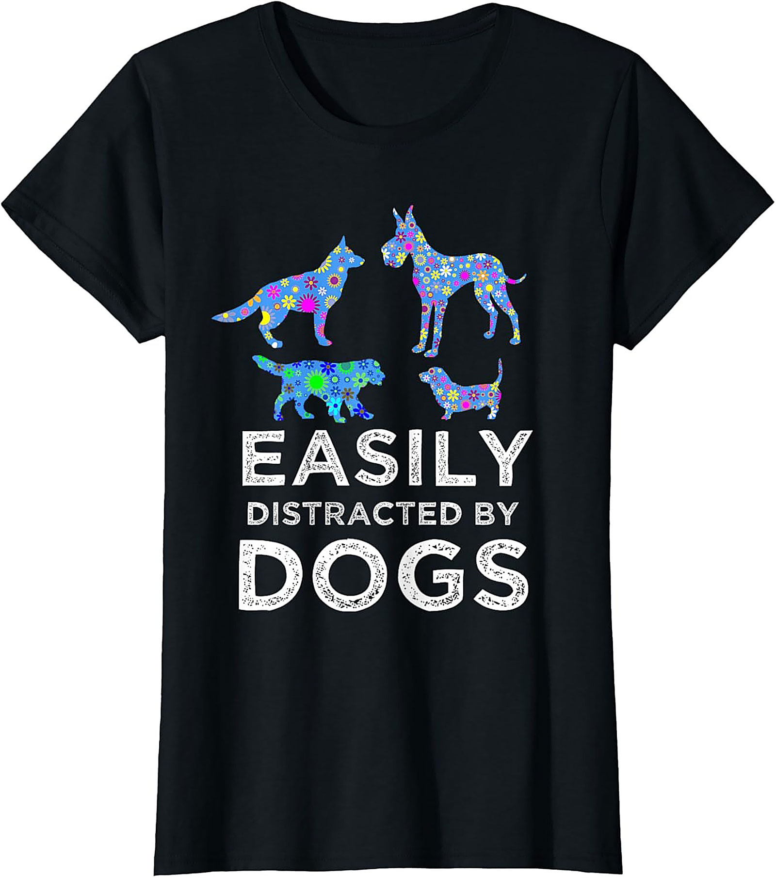 Easily Distracted By Dogs Graphic Tee | Psychedelic Dog Lover Unisex Shirt