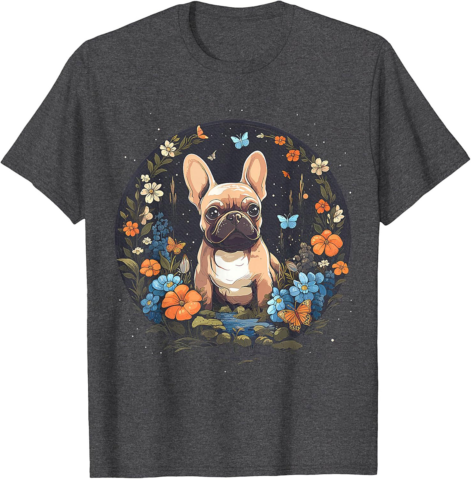French Bulldog Floral Garden T-shirt | Cute Frenchie Dog Lover Graphic Tee