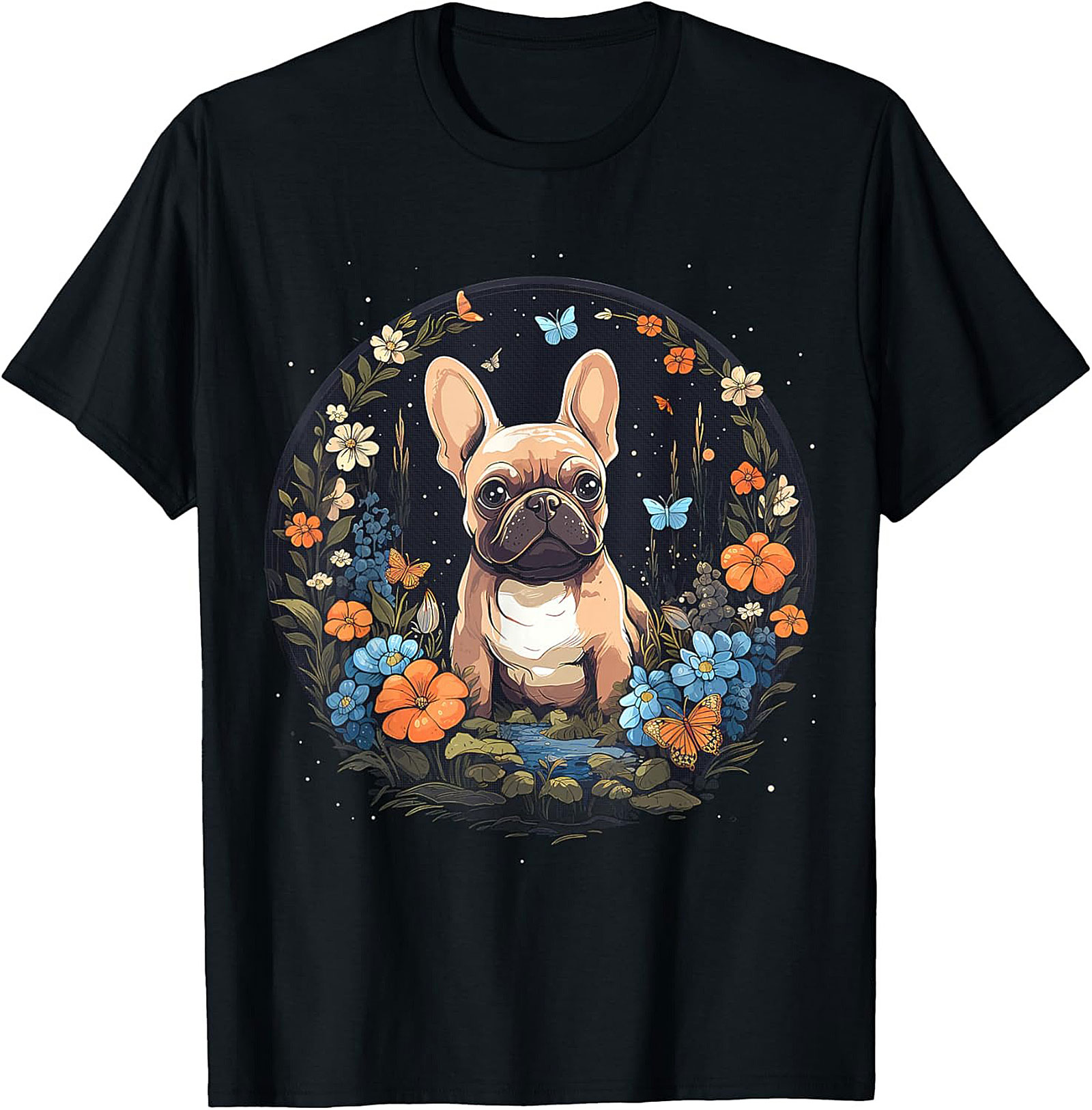 French Bulldog Floral Garden T-shirt | Cute Frenchie Dog Lover Graphic Tee