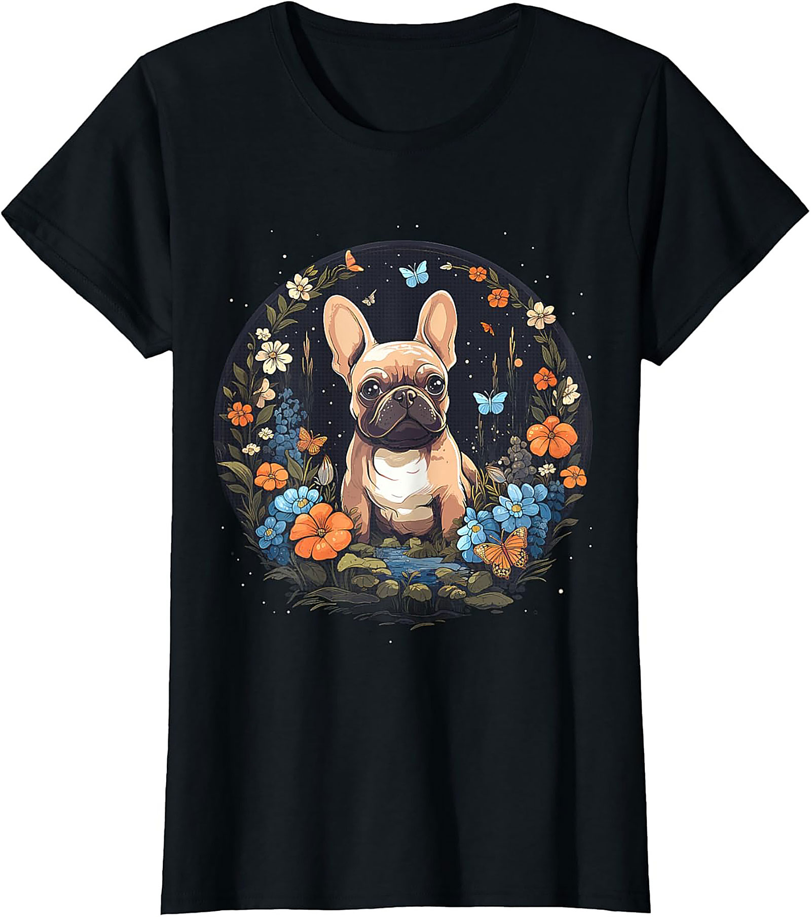 French Bulldog Floral Garden T-shirt | Cute Frenchie Dog Lover Graphic Tee