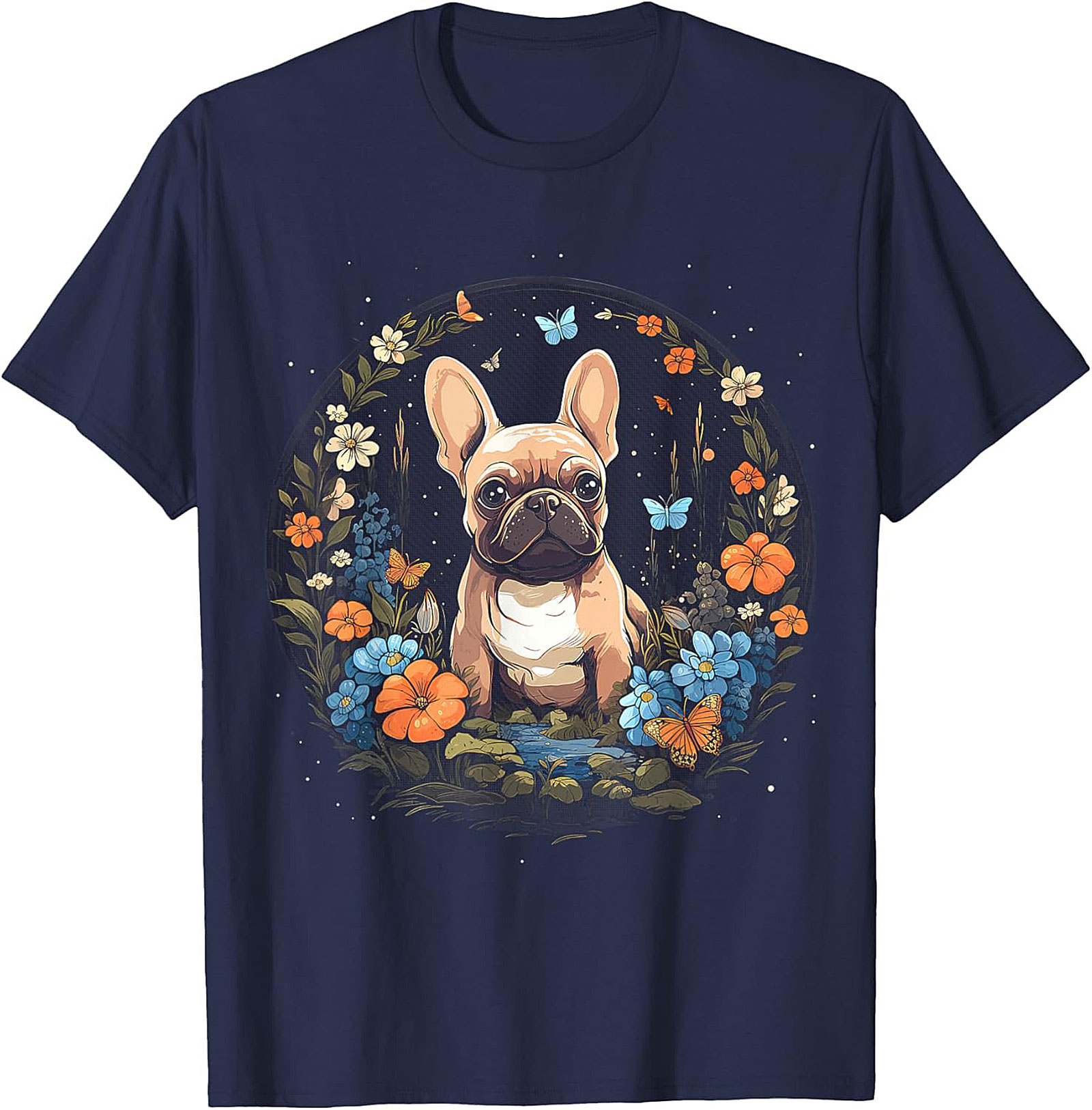 French Bulldog Floral Garden T-shirt | Cute Frenchie Dog Lover Graphic Tee