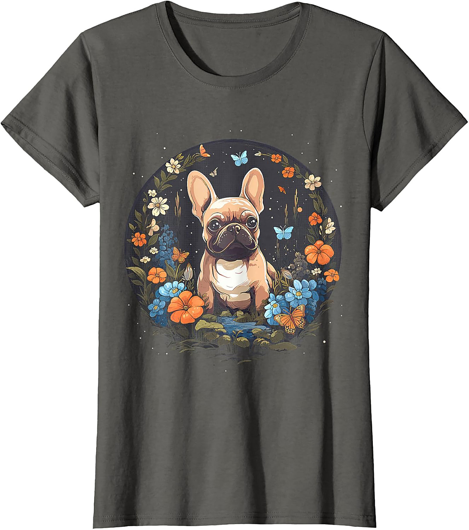 French Bulldog Floral Garden T-shirt | Cute Frenchie Dog Lover Graphic Tee