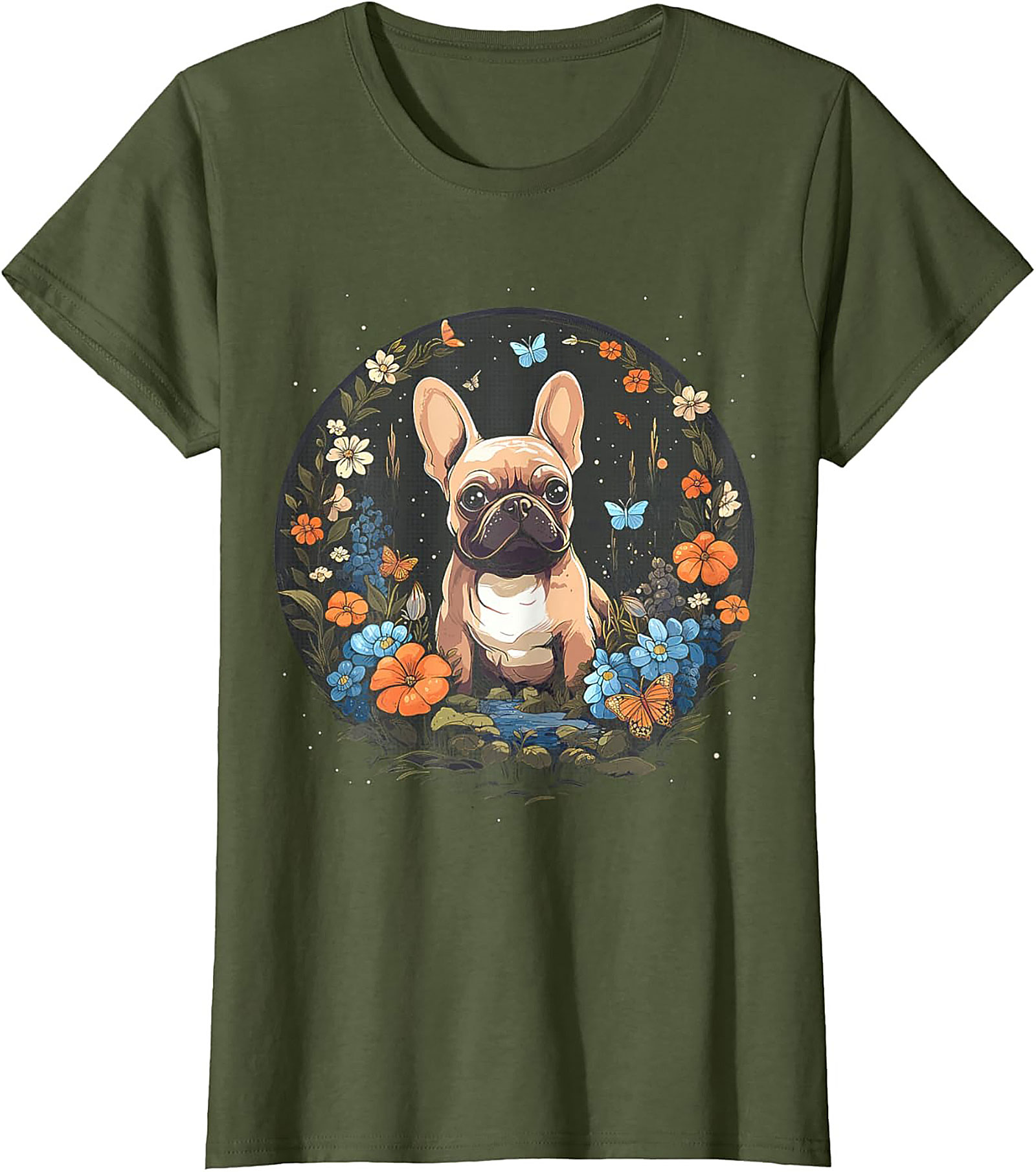 French Bulldog Floral Garden T-shirt | Cute Frenchie Dog Lover Graphic Tee