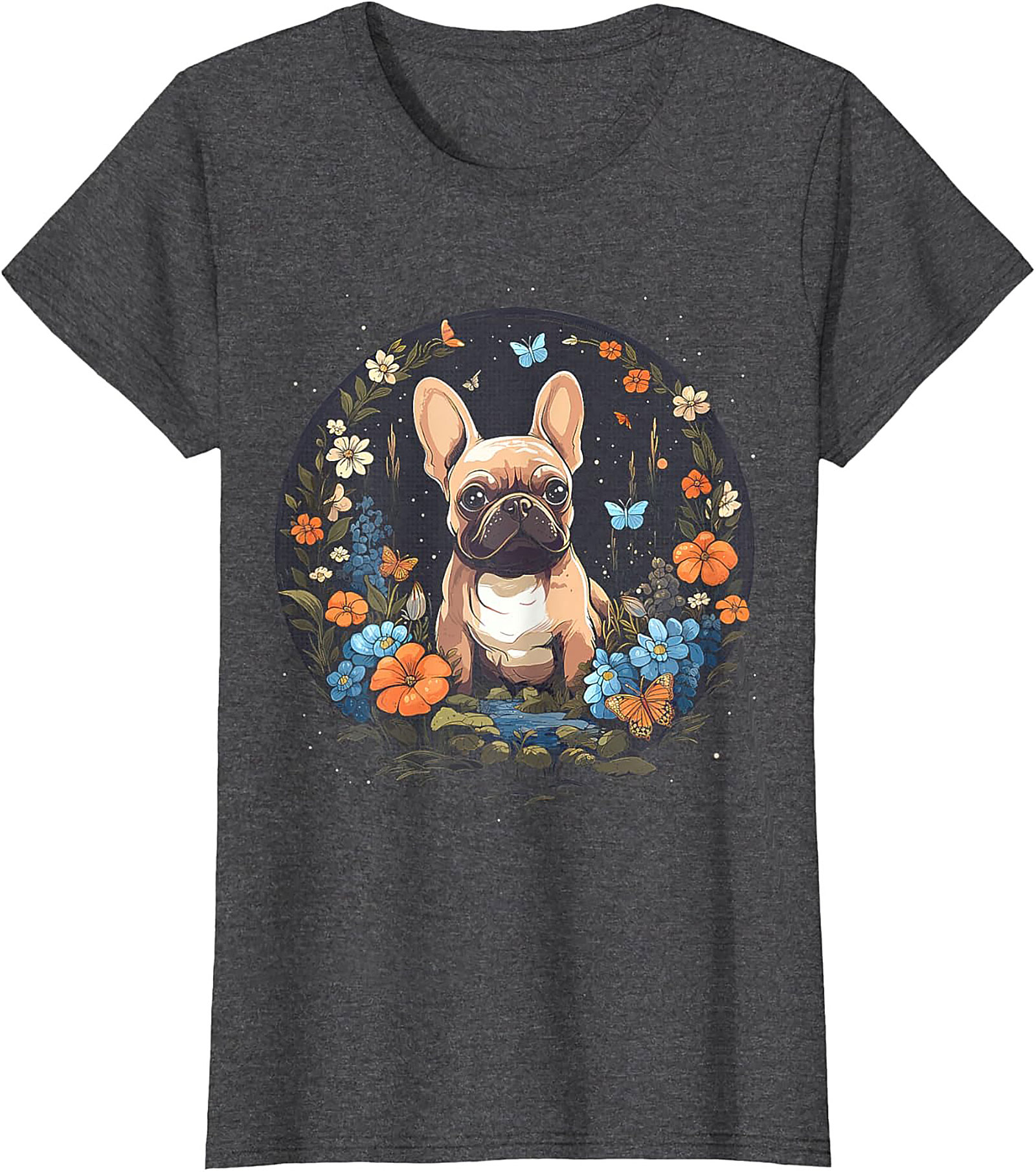 French Bulldog Floral Garden T-shirt | Cute Frenchie Dog Lover Graphic Tee