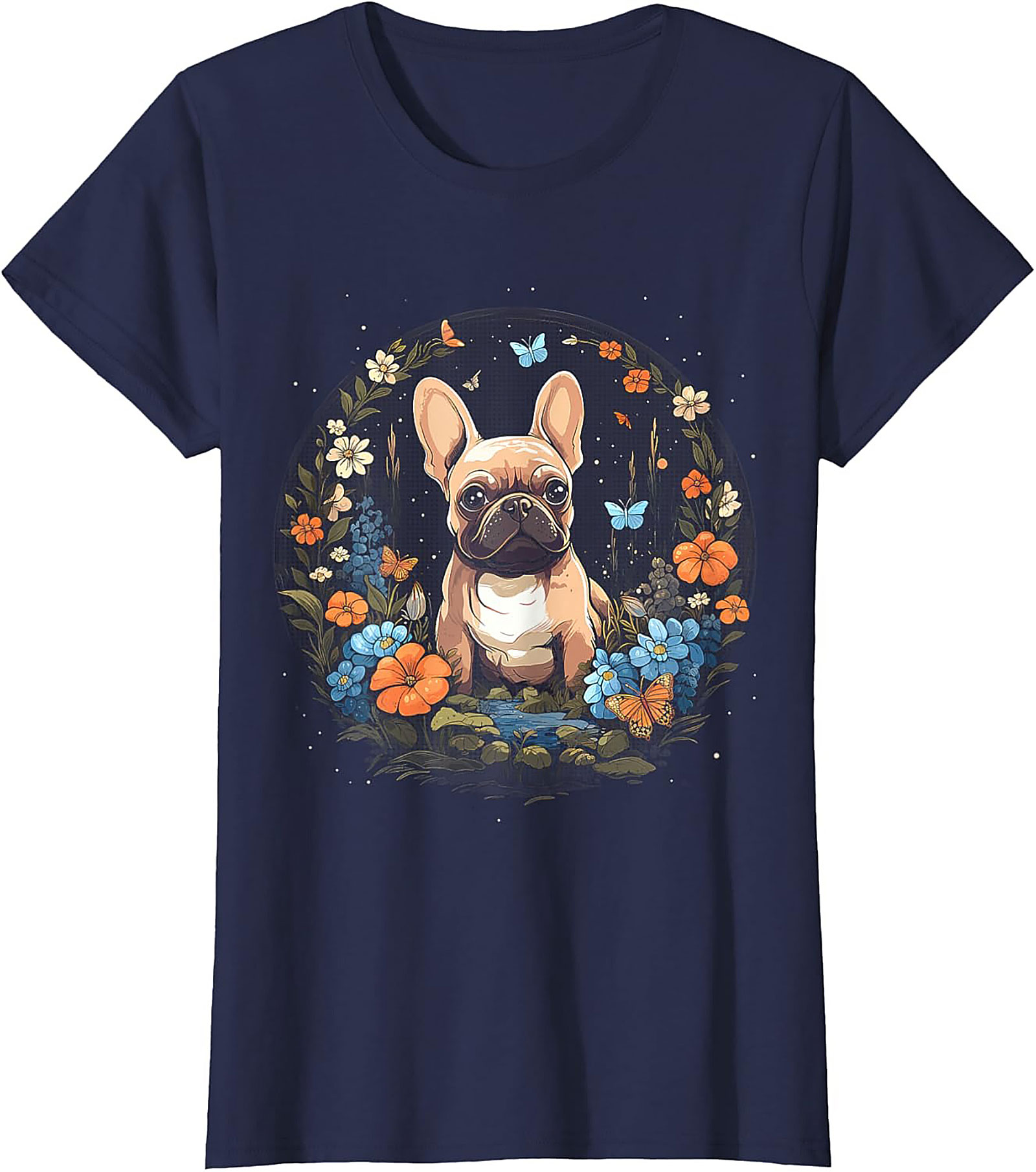 French Bulldog Floral Garden T-shirt | Cute Frenchie Dog Lover Graphic Tee