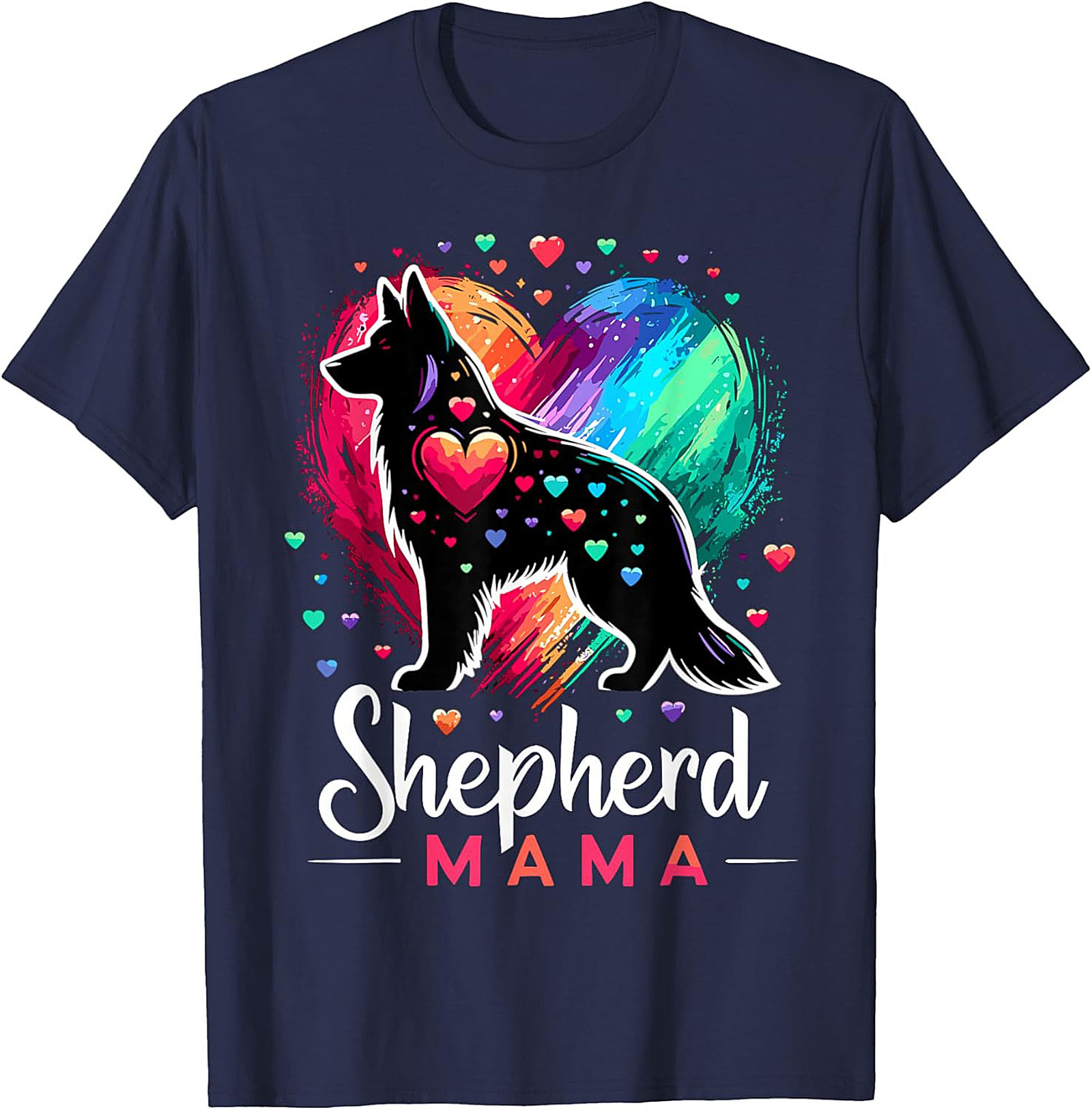 German Shepherd Mama T-shirt – Rainbow Heart Dog Mom Graphic Tee
