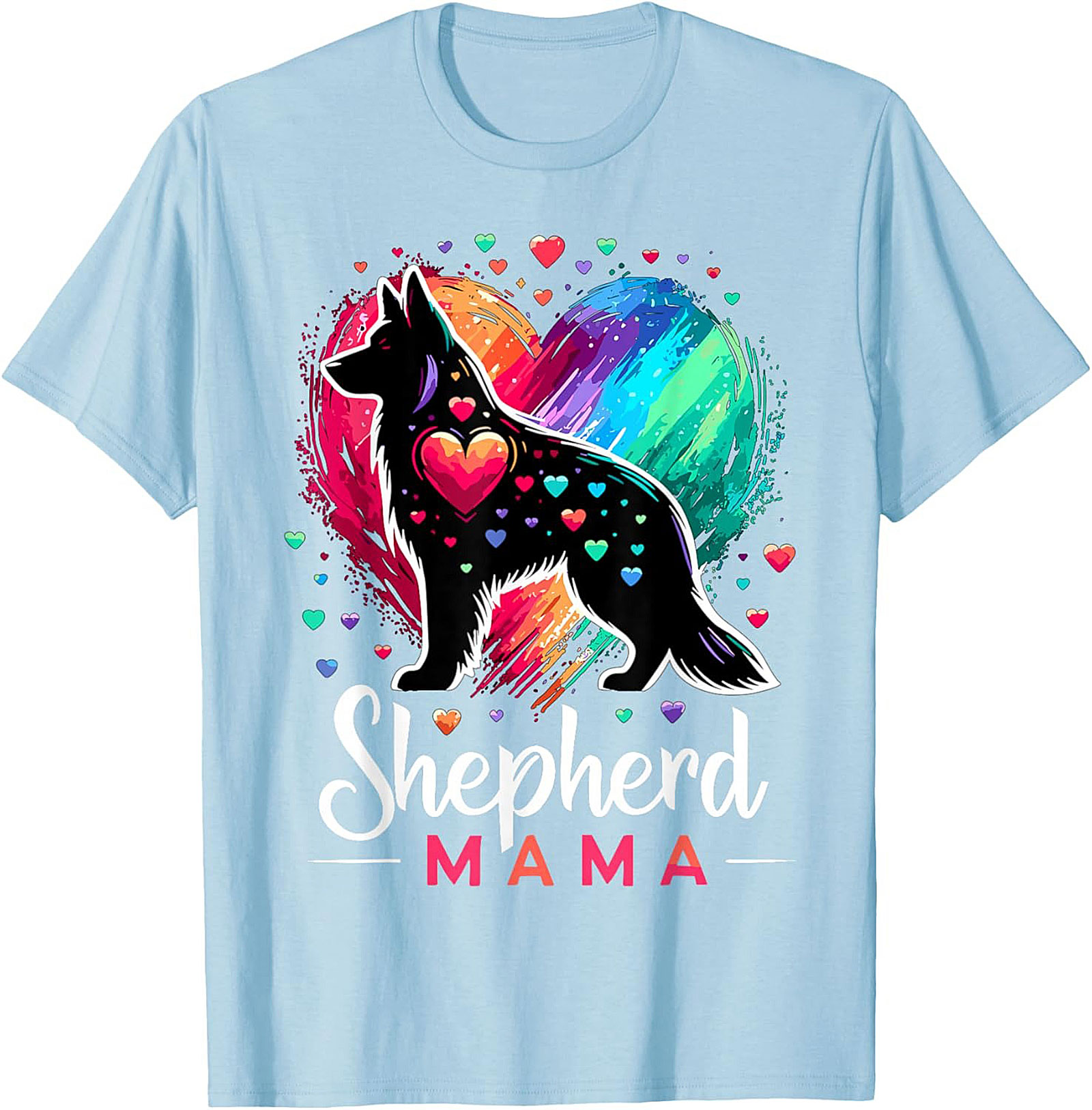 German Shepherd Mama T-shirt – Rainbow Heart Dog Mom Graphic Tee