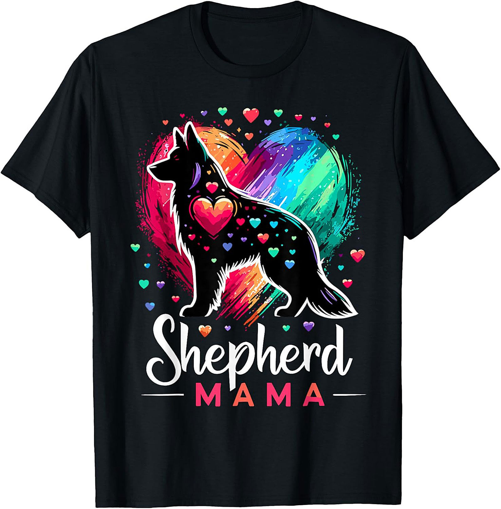 German Shepherd Mama T-shirt – Rainbow Heart Dog Mom Graphic Tee
