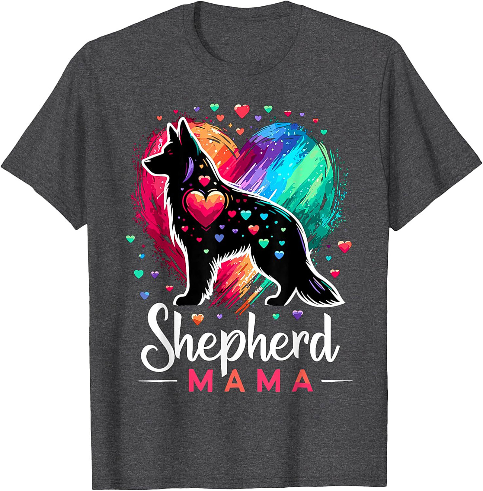 German Shepherd Mama T-shirt – Rainbow Heart Dog Mom Graphic Tee
