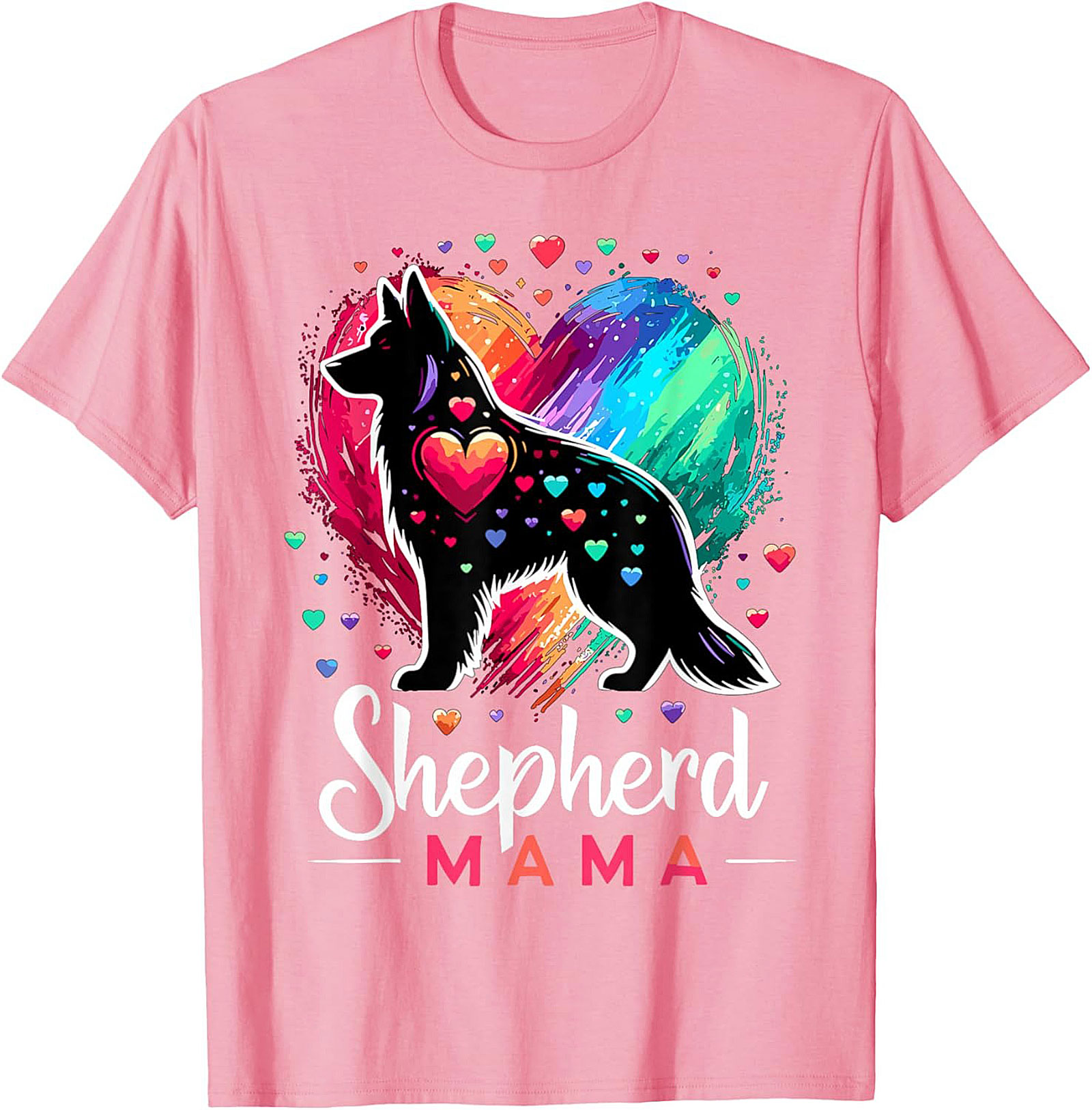 German Shepherd Mama T-shirt – Rainbow Heart Dog Mom Graphic Tee