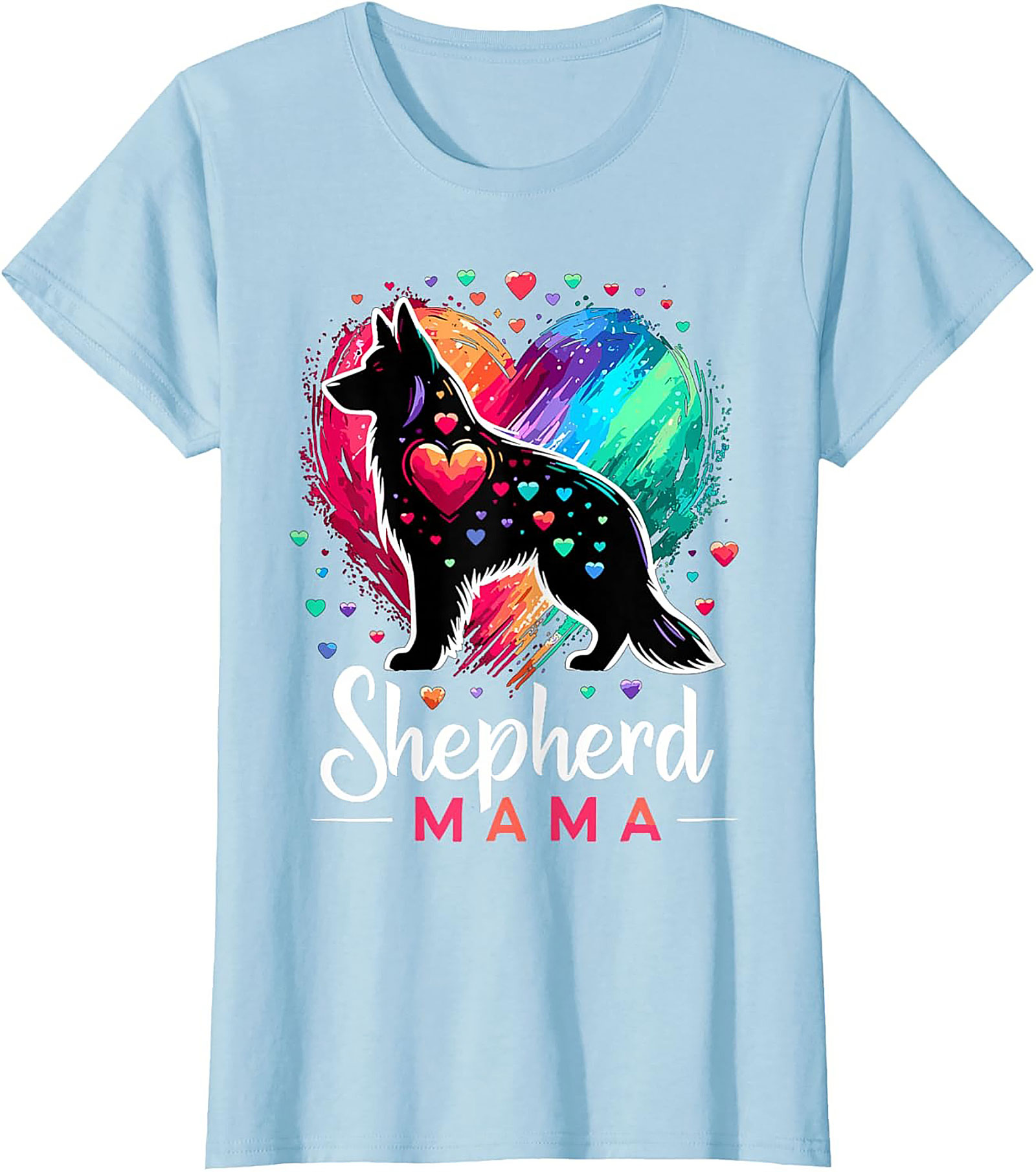 German Shepherd Mama T-shirt – Rainbow Heart Dog Mom Graphic Tee