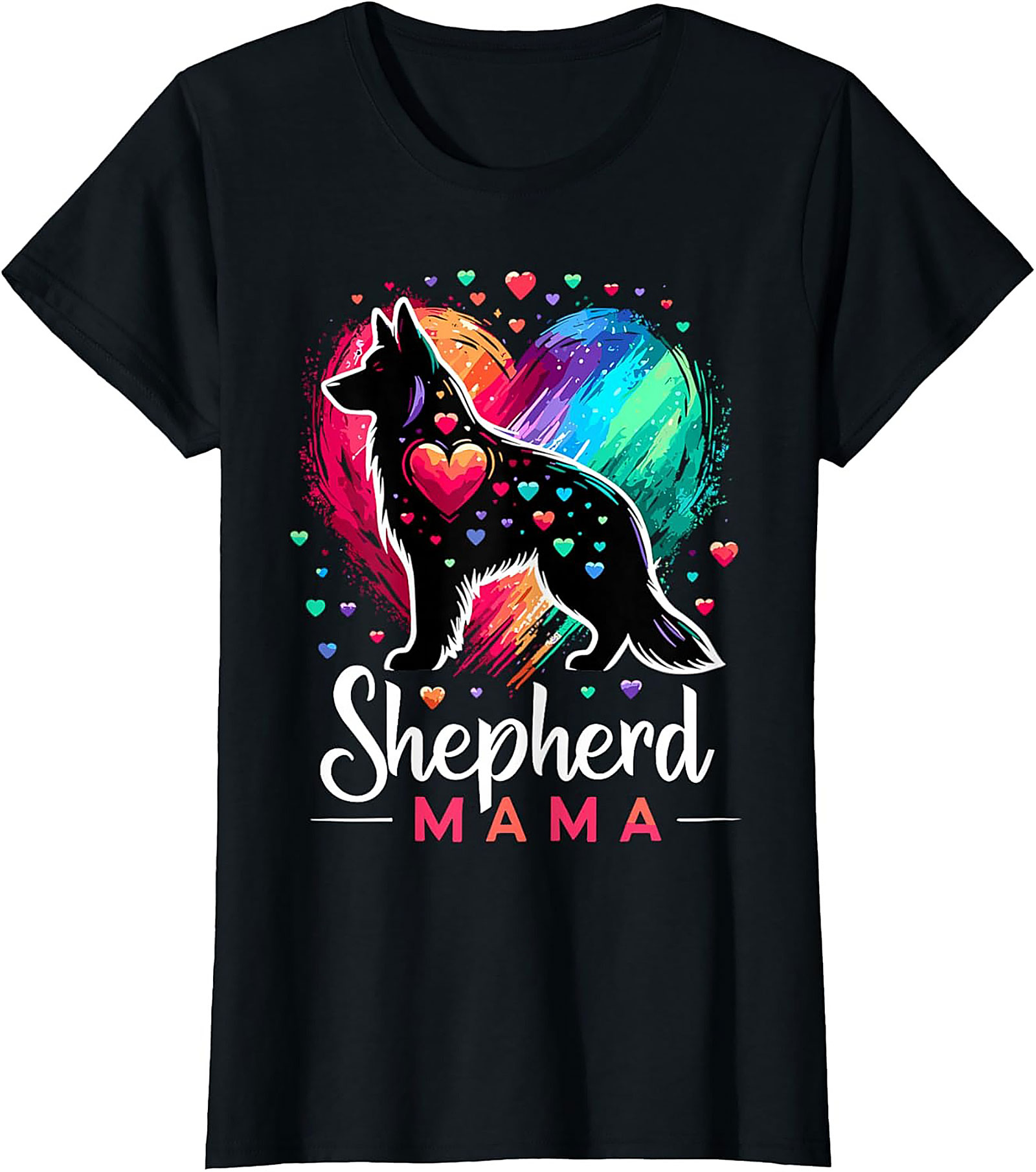 German Shepherd Mama T-shirt – Rainbow Heart Dog Mom Graphic Tee