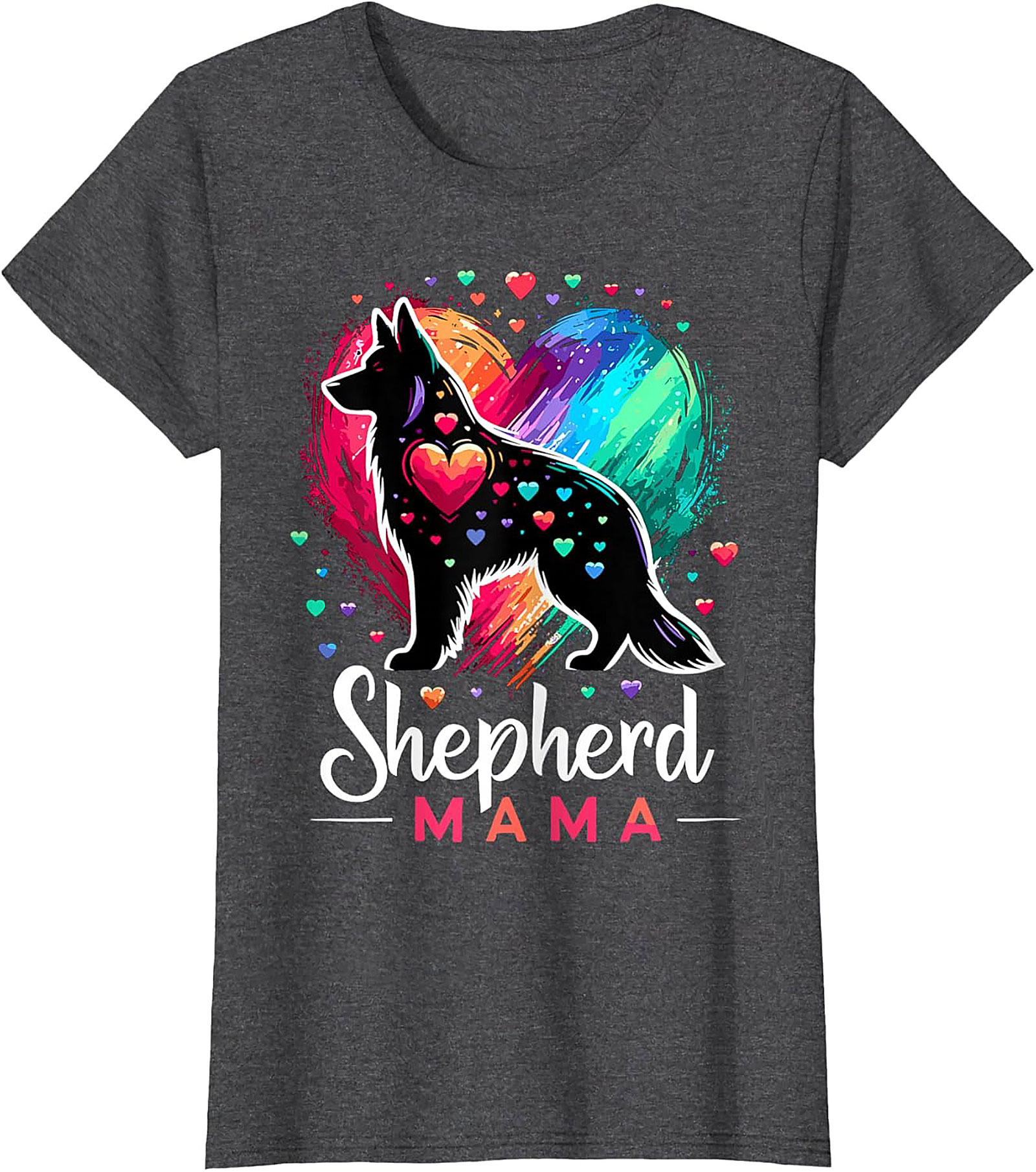 German Shepherd Mama T-shirt – Rainbow Heart Dog Mom Graphic Tee
