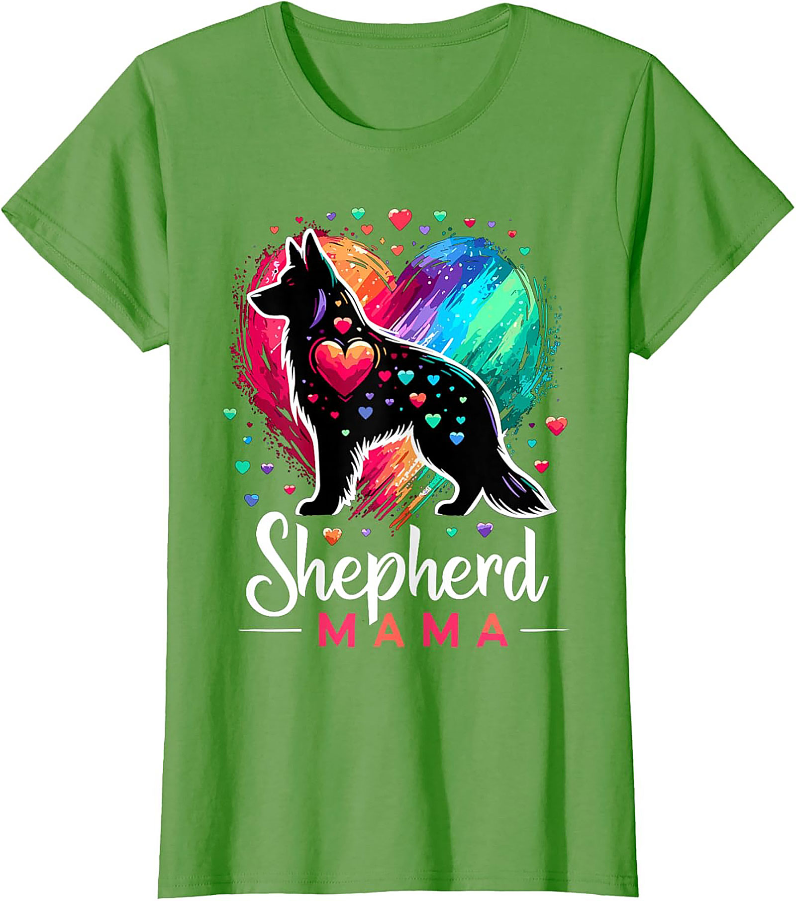 German Shepherd Mama T-shirt – Rainbow Heart Dog Mom Graphic Tee