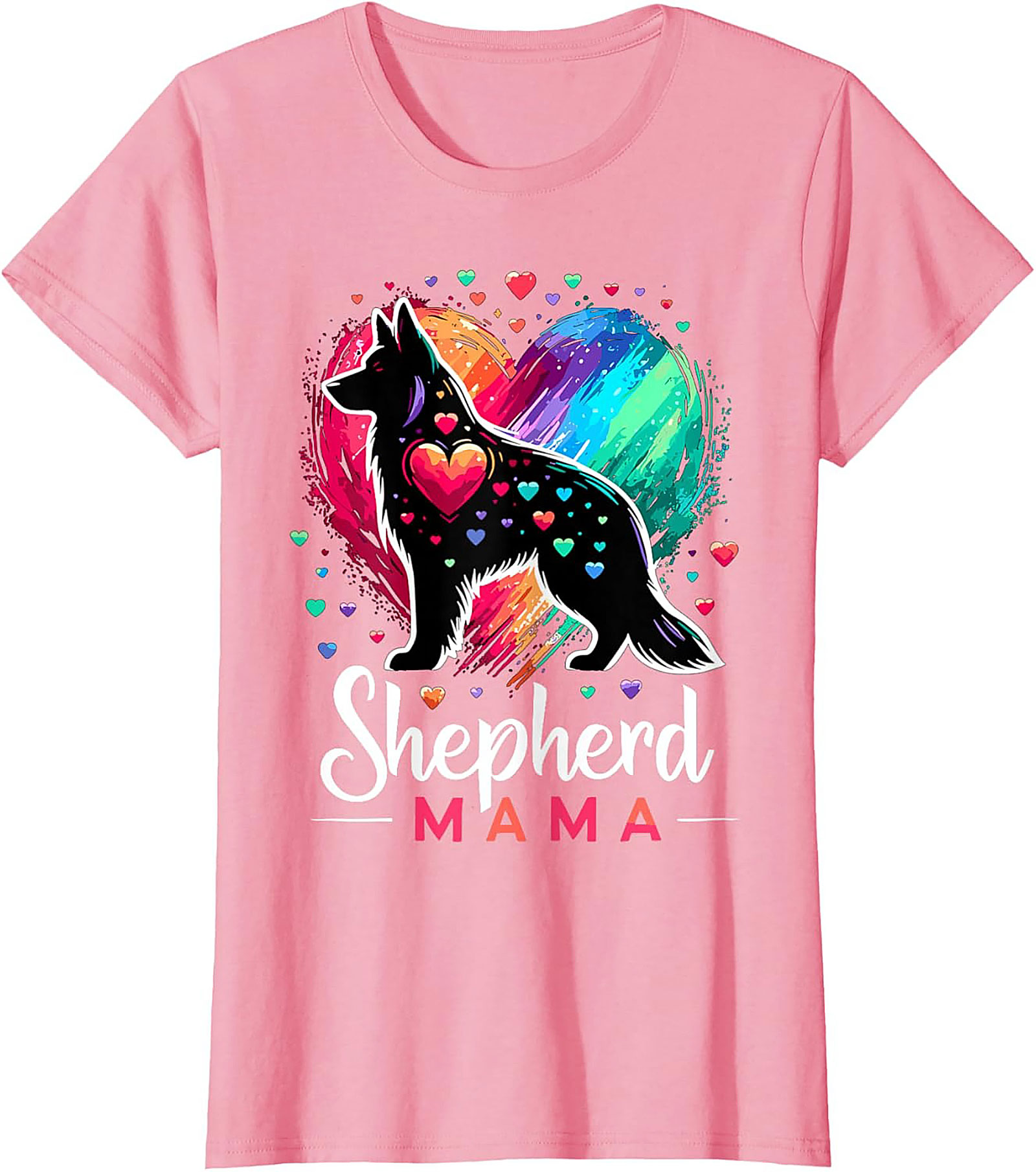 German Shepherd Mama T-shirt – Rainbow Heart Dog Mom Graphic Tee