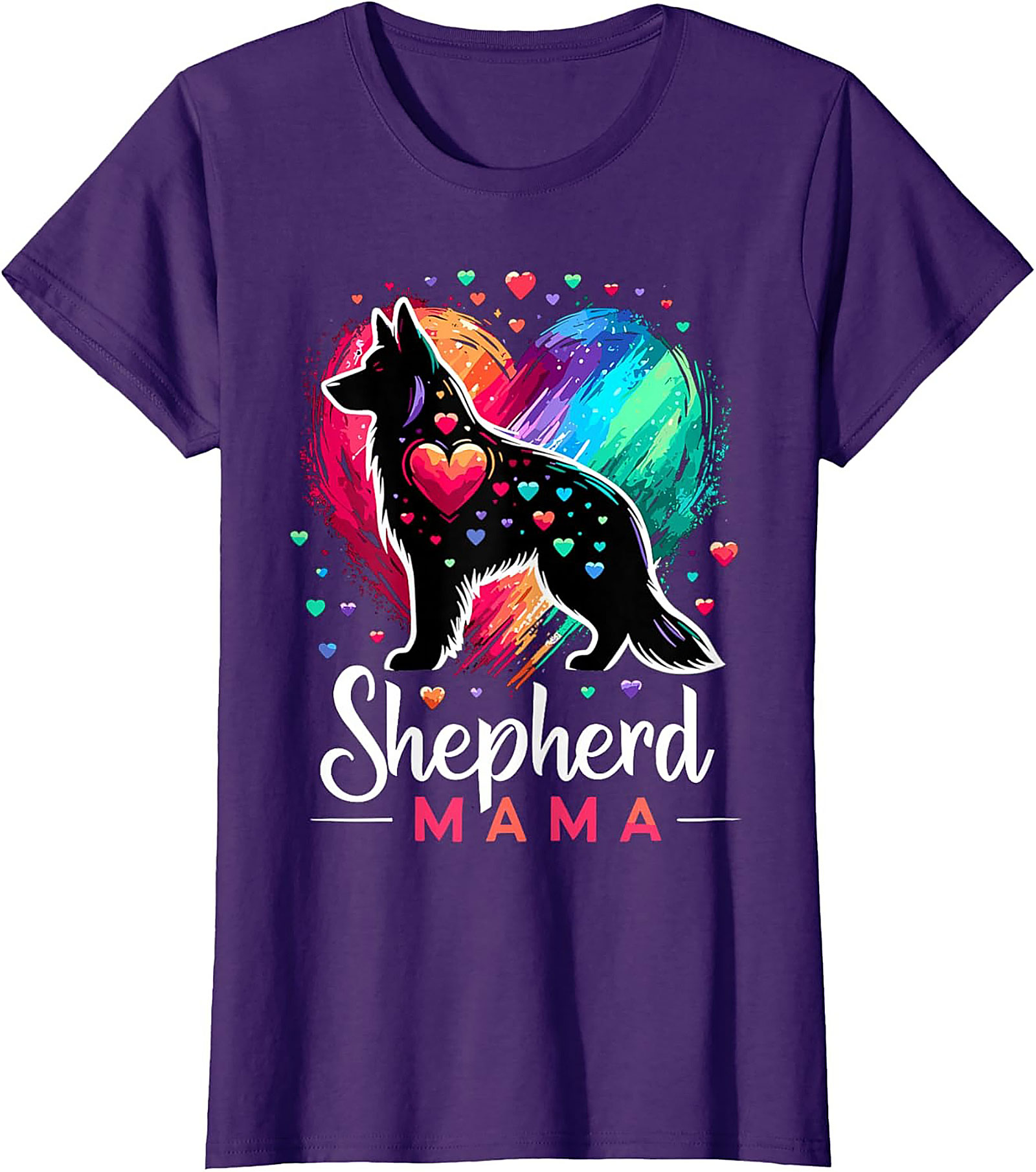 German Shepherd Mama T-shirt – Rainbow Heart Dog Mom Graphic Tee