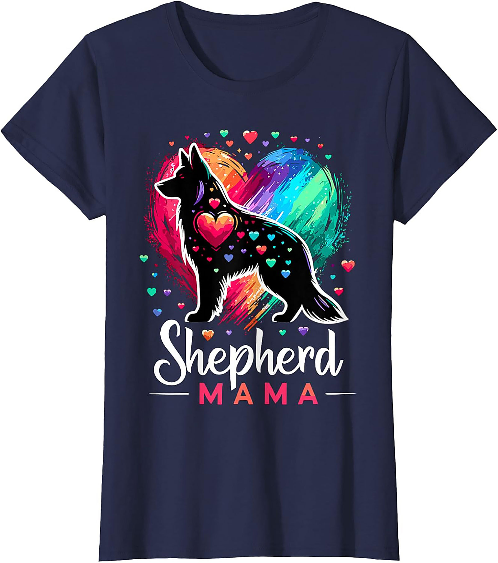 German Shepherd Mama T-shirt – Rainbow Heart Dog Mom Graphic Tee