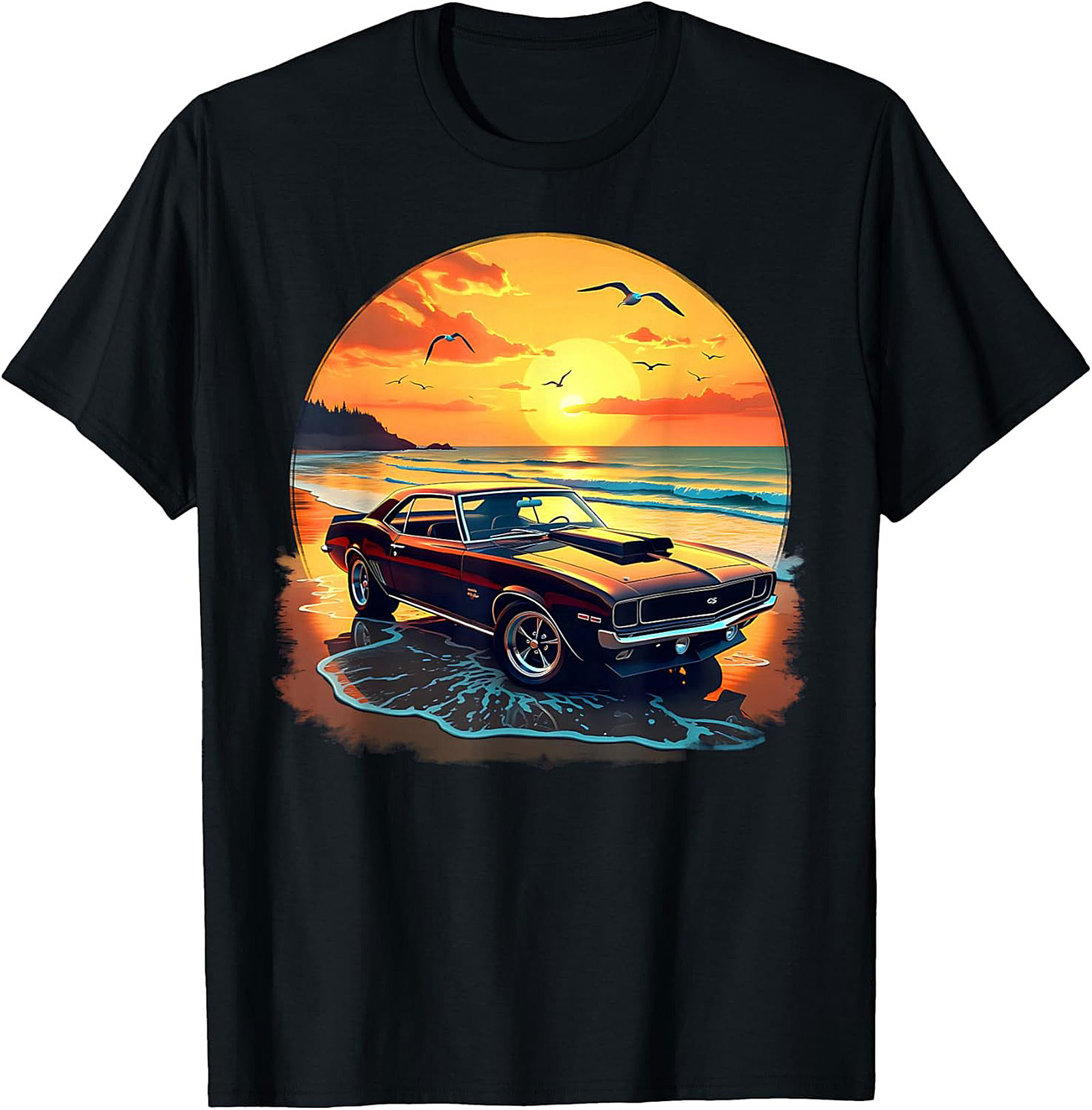 Classic Muscle Car T-Shirt Vintage Sunset Graphic Tee