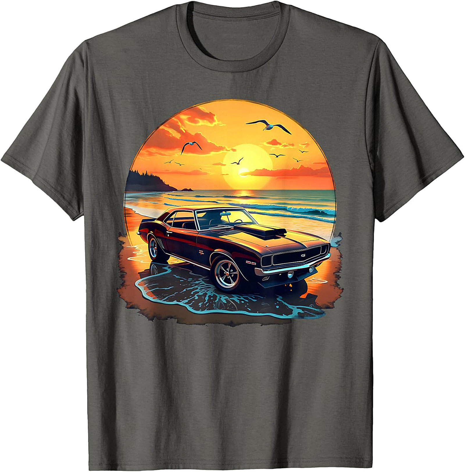 Classic Muscle Car T-Shirt Vintage Sunset Graphic Tee