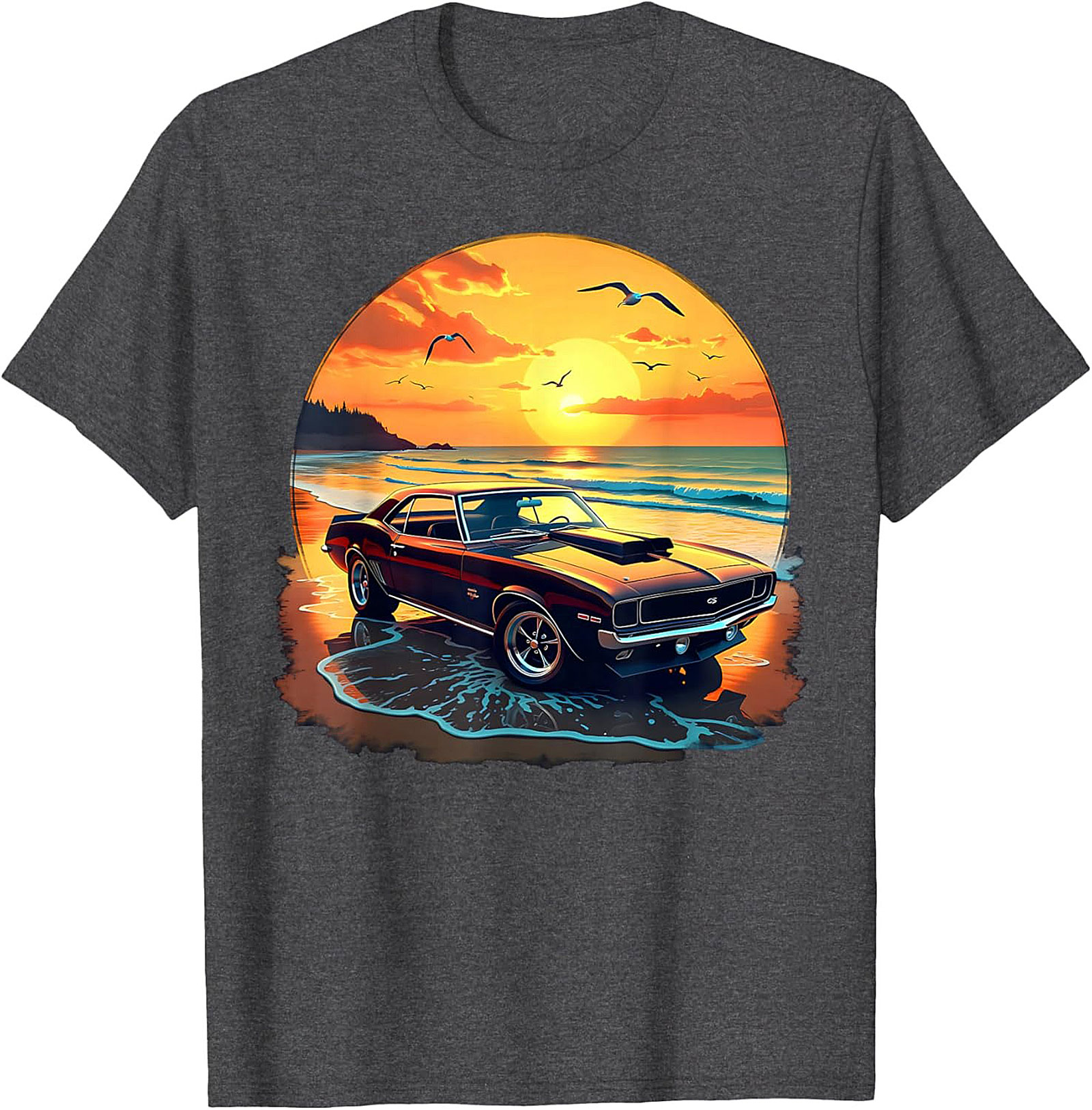 Classic Muscle Car T-Shirt Vintage Sunset Graphic Tee