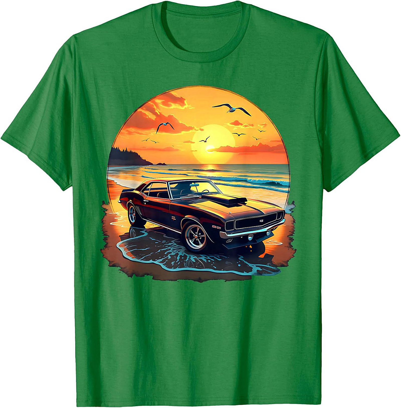 Classic Muscle Car T-Shirt Vintage Sunset Graphic Tee