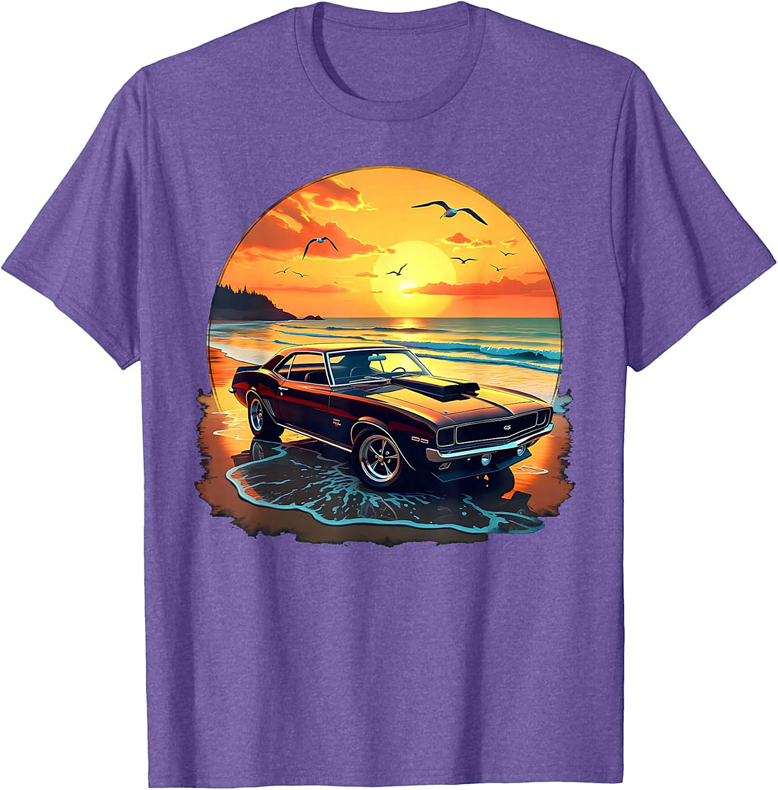 Classic Muscle Car T-Shirt Vintage Sunset Graphic Tee