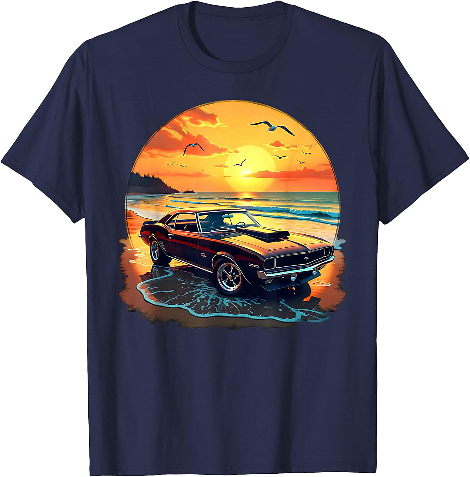 Classic Muscle Car T-Shirt Vintage Sunset Graphic Tee