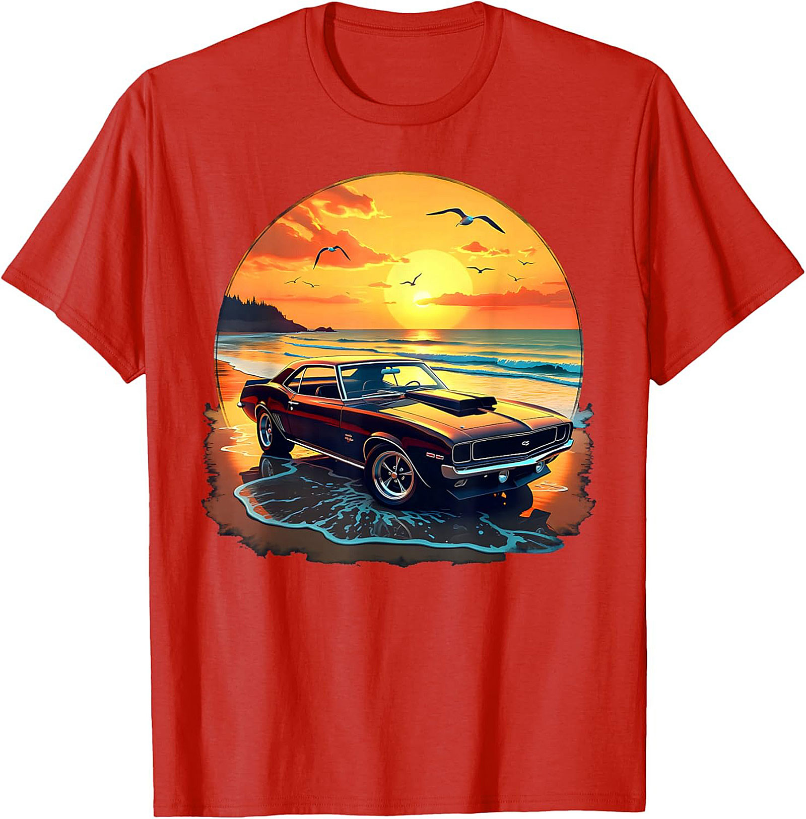 Classic Muscle Car T-Shirt Vintage Sunset Graphic Tee