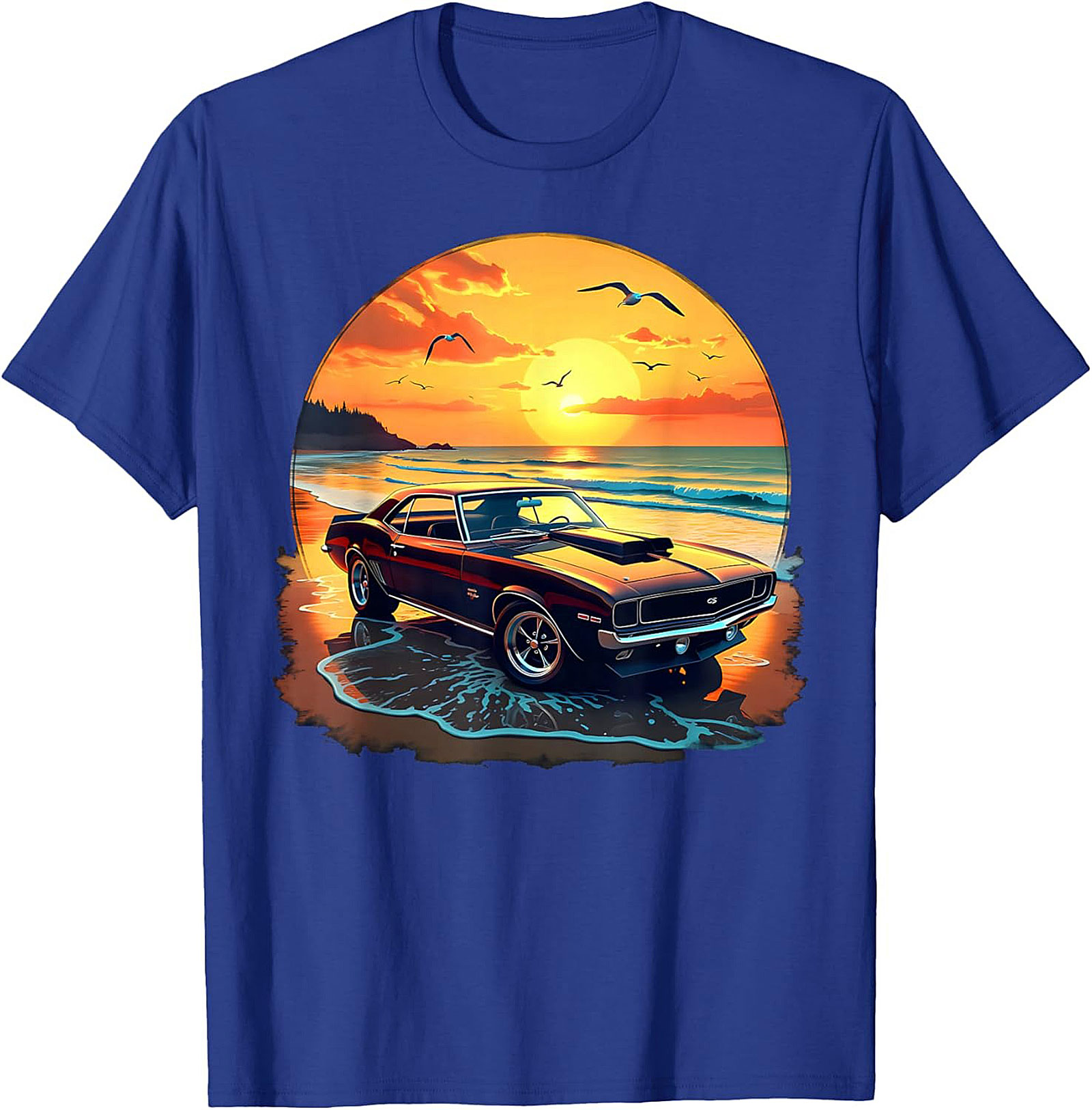 Classic Muscle Car T-Shirt Vintage Sunset Graphic Tee