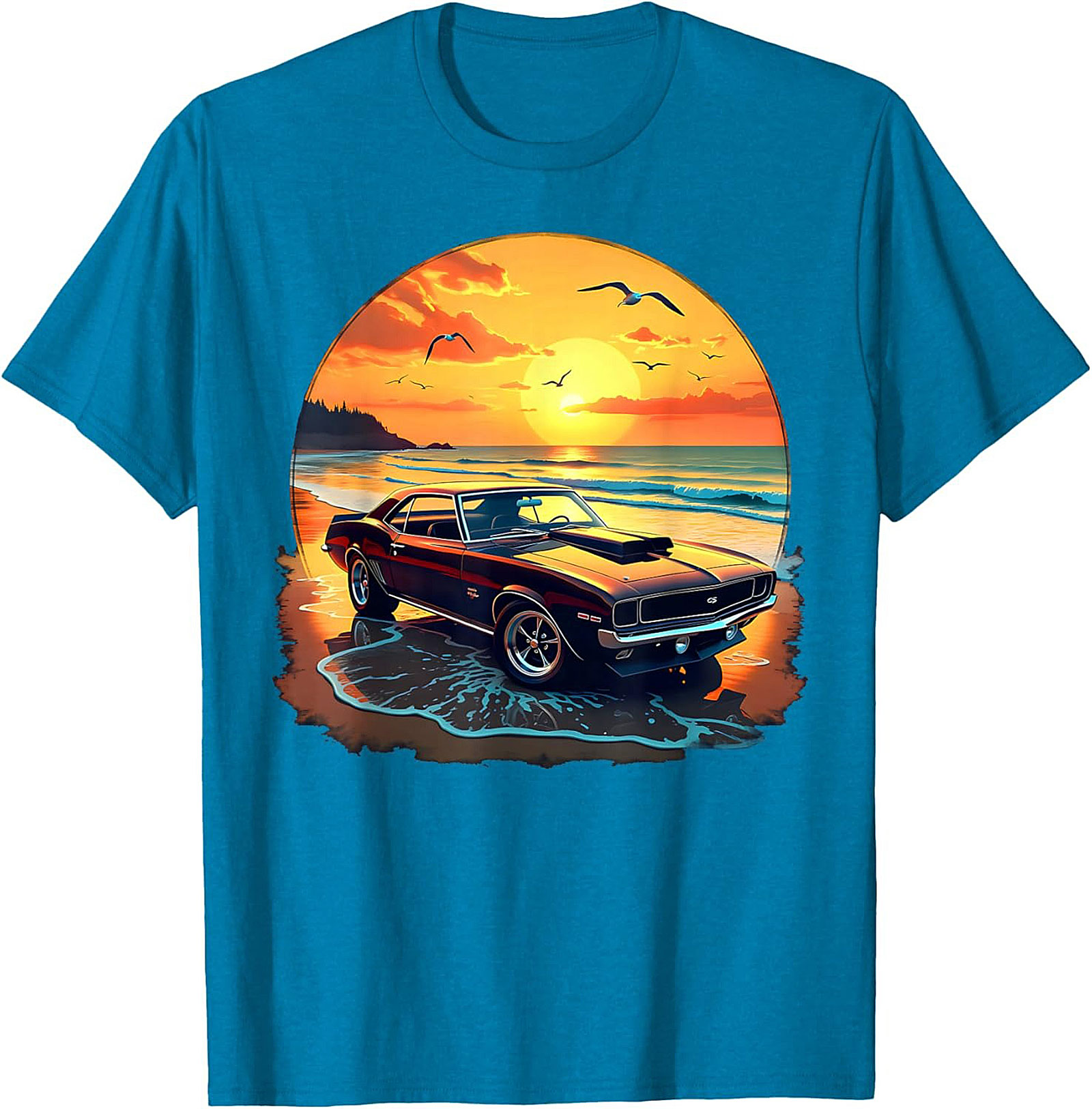 Classic Muscle Car T-Shirt Vintage Sunset Graphic Tee
