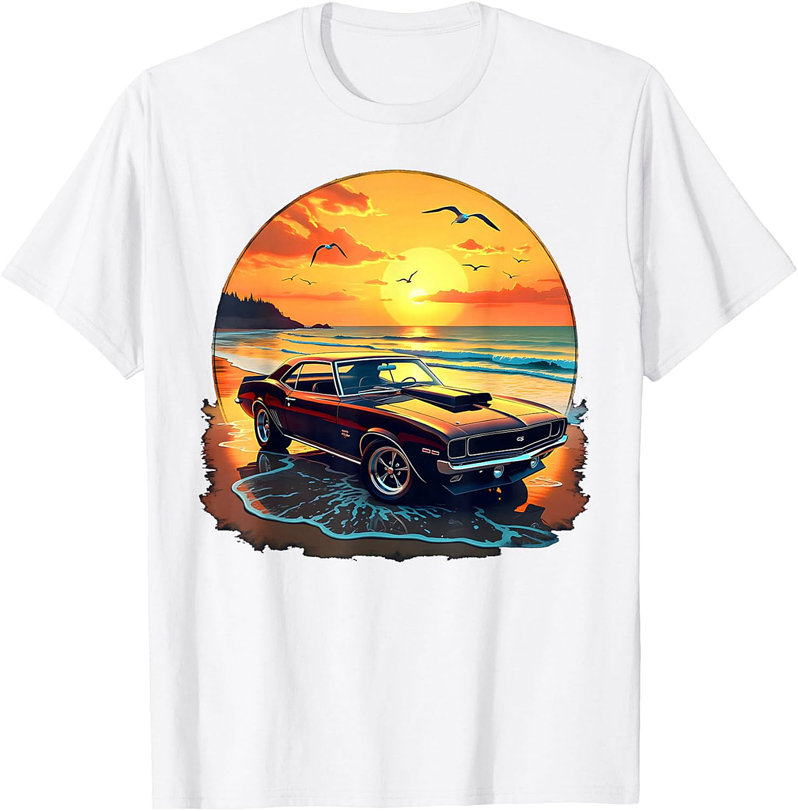 Classic Muscle Car T-Shirt Vintage Sunset Graphic Tee