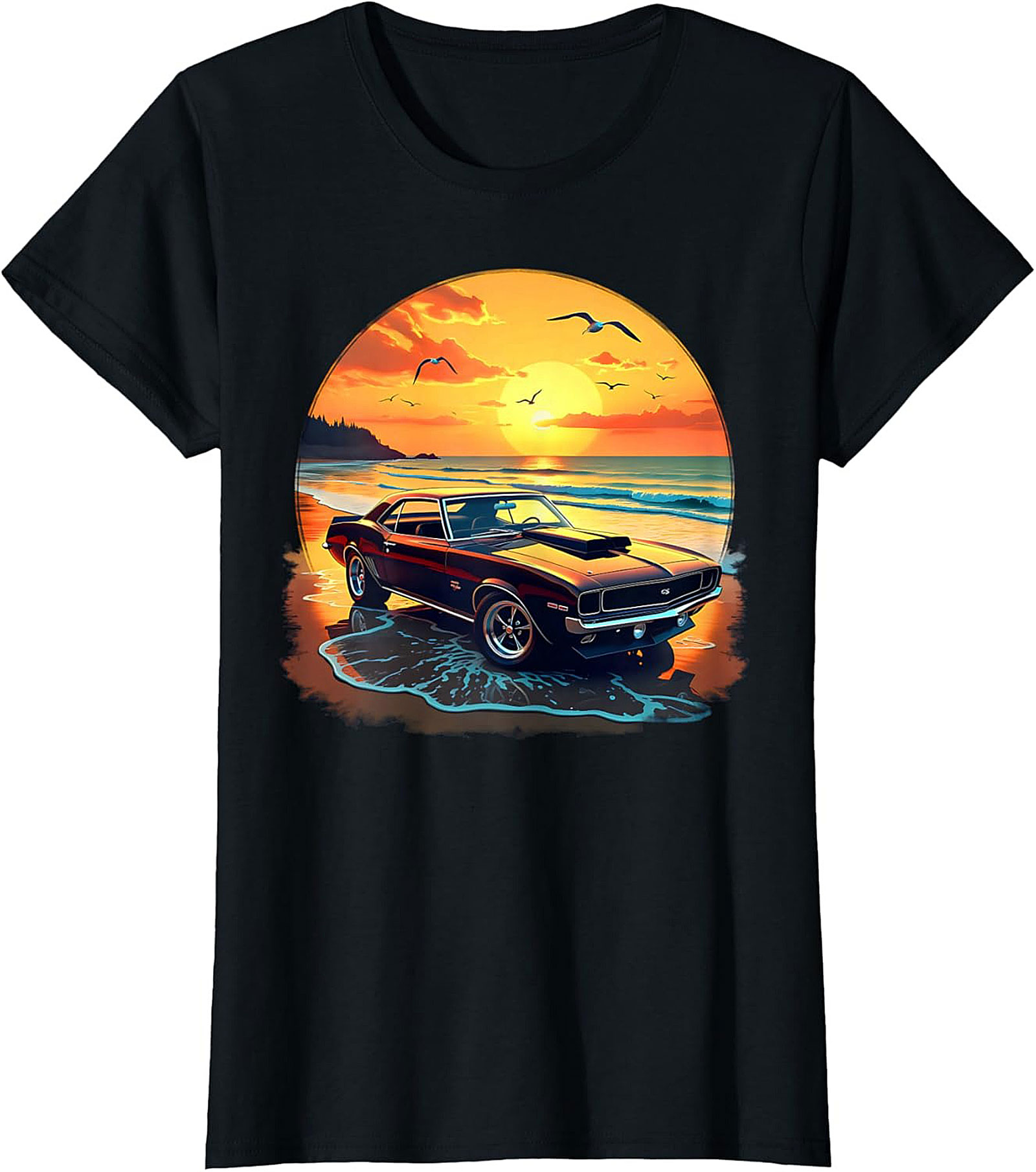 Classic Muscle Car T-Shirt Vintage Sunset Graphic Tee