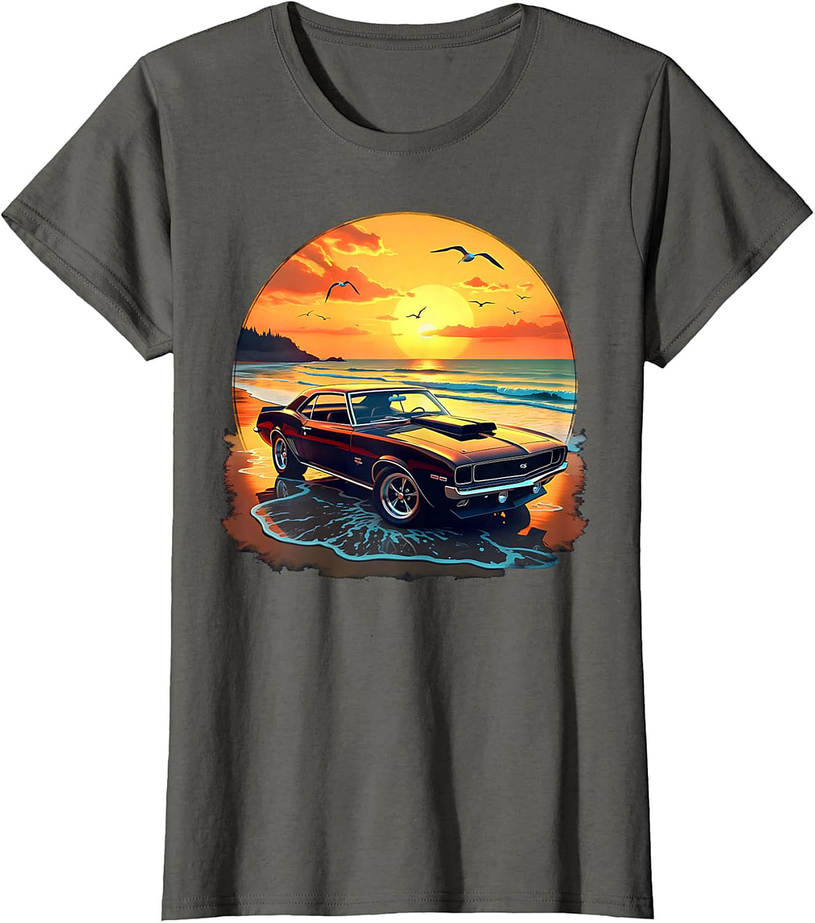 Classic Muscle Car T-Shirt Vintage Sunset Graphic Tee