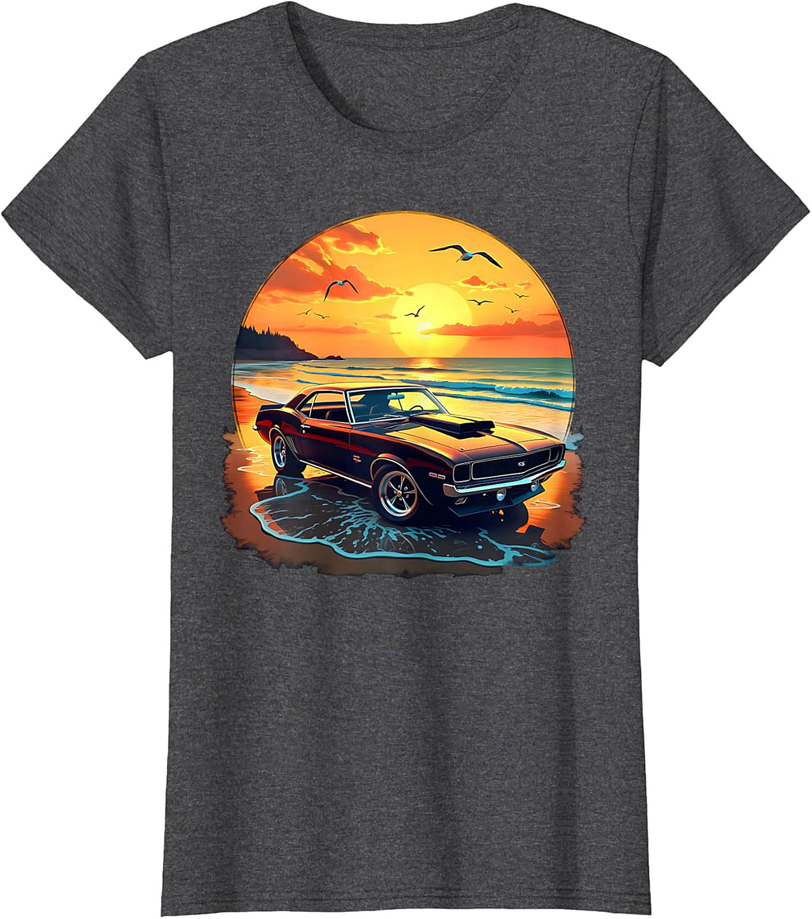 Classic Muscle Car T-Shirt Vintage Sunset Graphic Tee