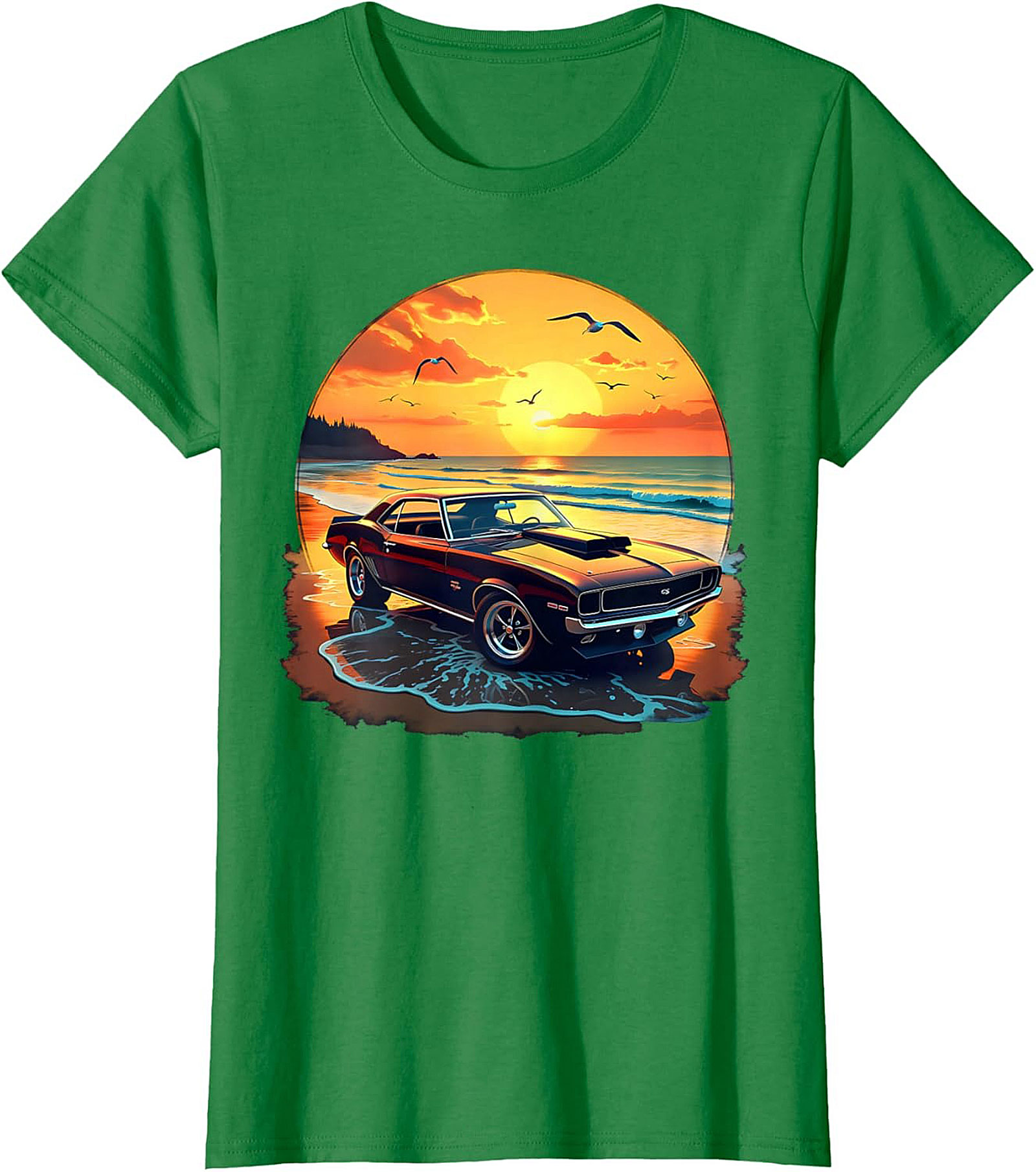Classic Muscle Car T-Shirt Vintage Sunset Graphic Tee
