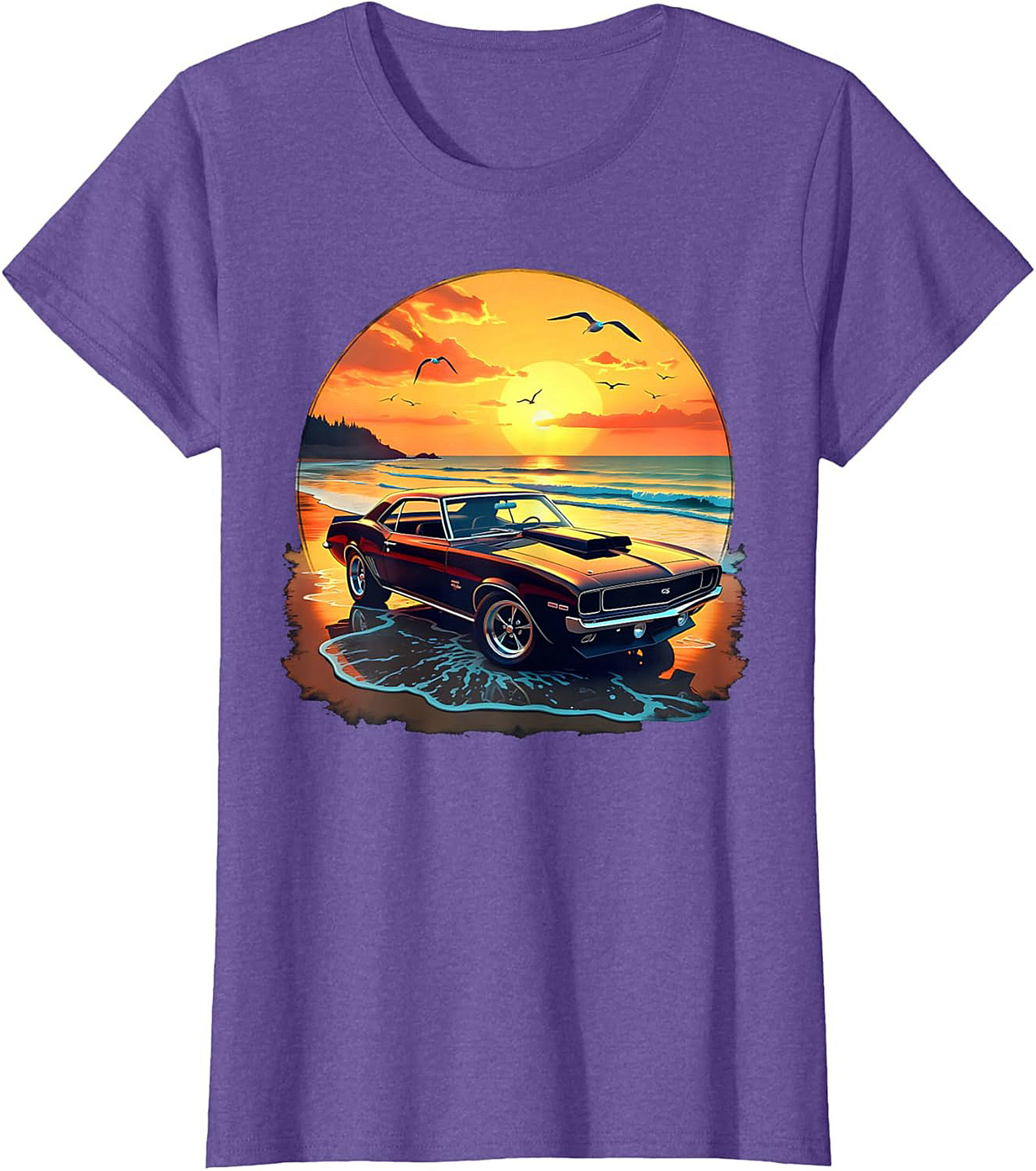 Classic Muscle Car T-Shirt Vintage Sunset Graphic Tee