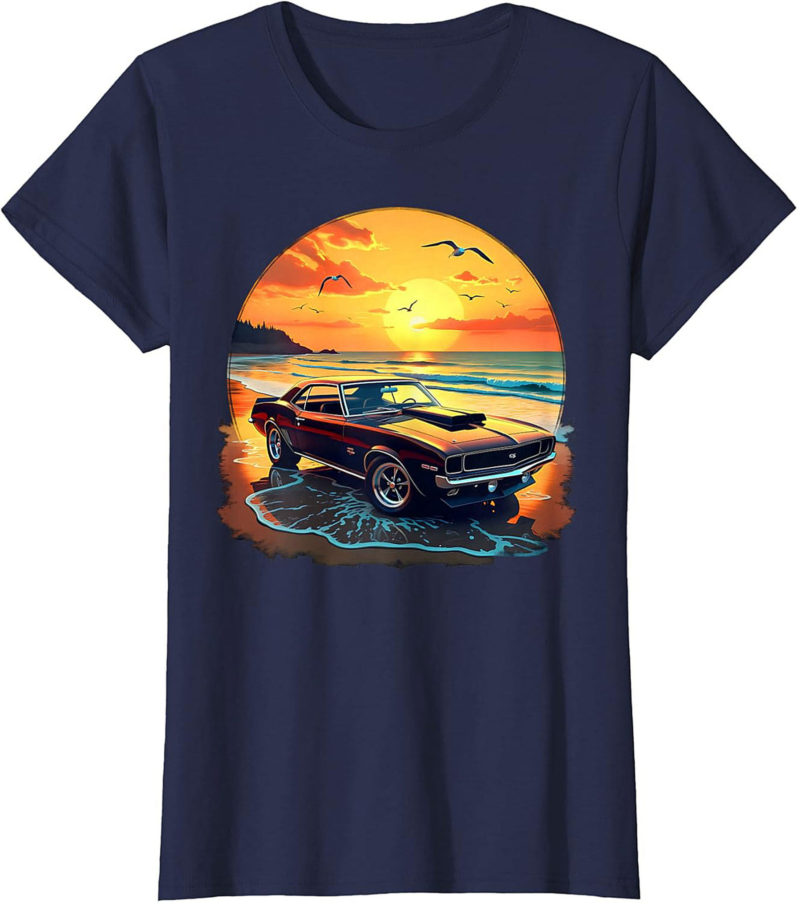 Classic Muscle Car T-Shirt Vintage Sunset Graphic Tee