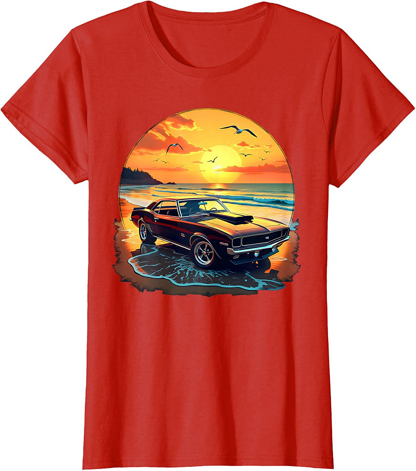 Classic Muscle Car T-Shirt Vintage Sunset Graphic Tee