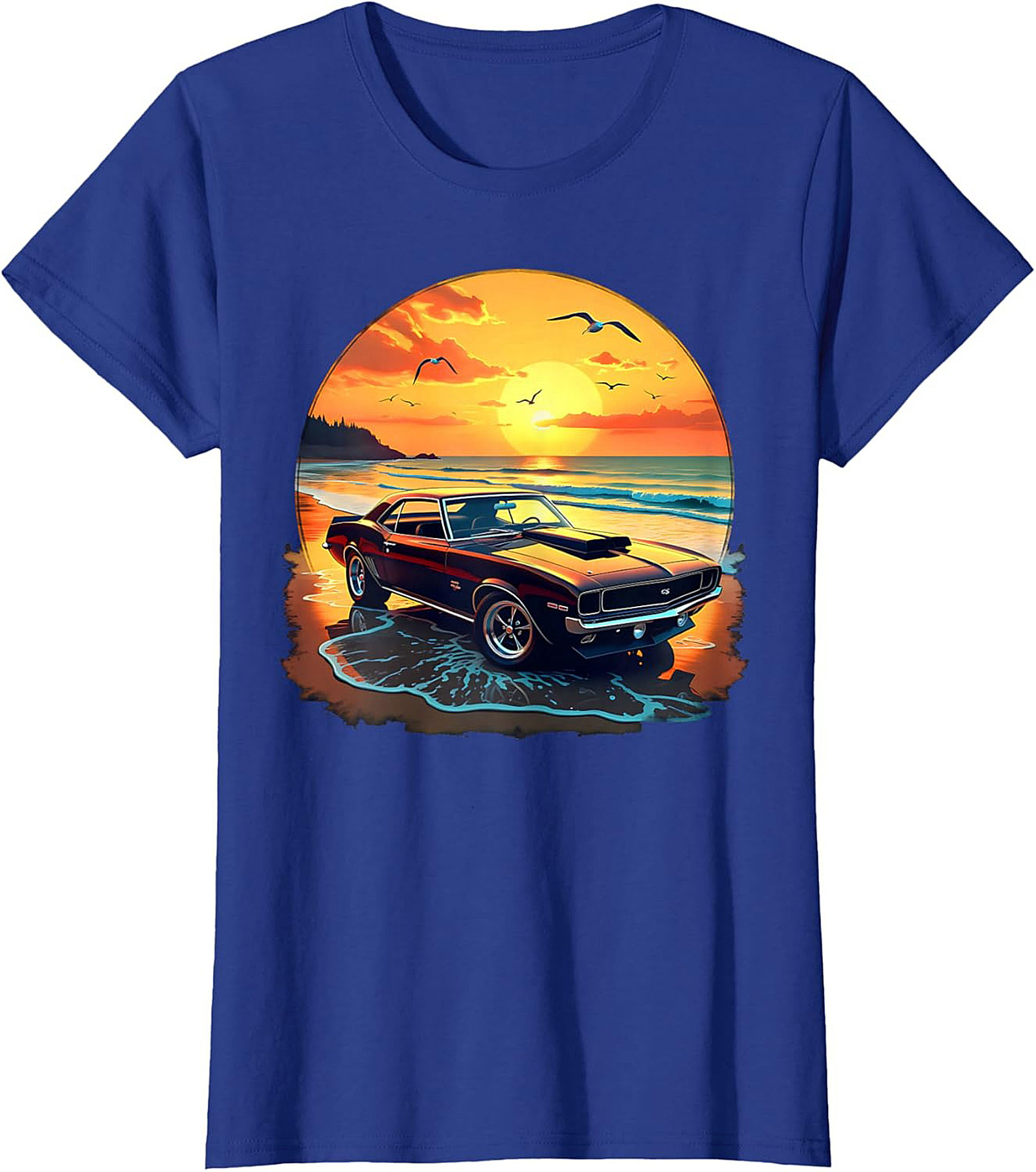 Classic Muscle Car T-Shirt Vintage Sunset Graphic Tee
