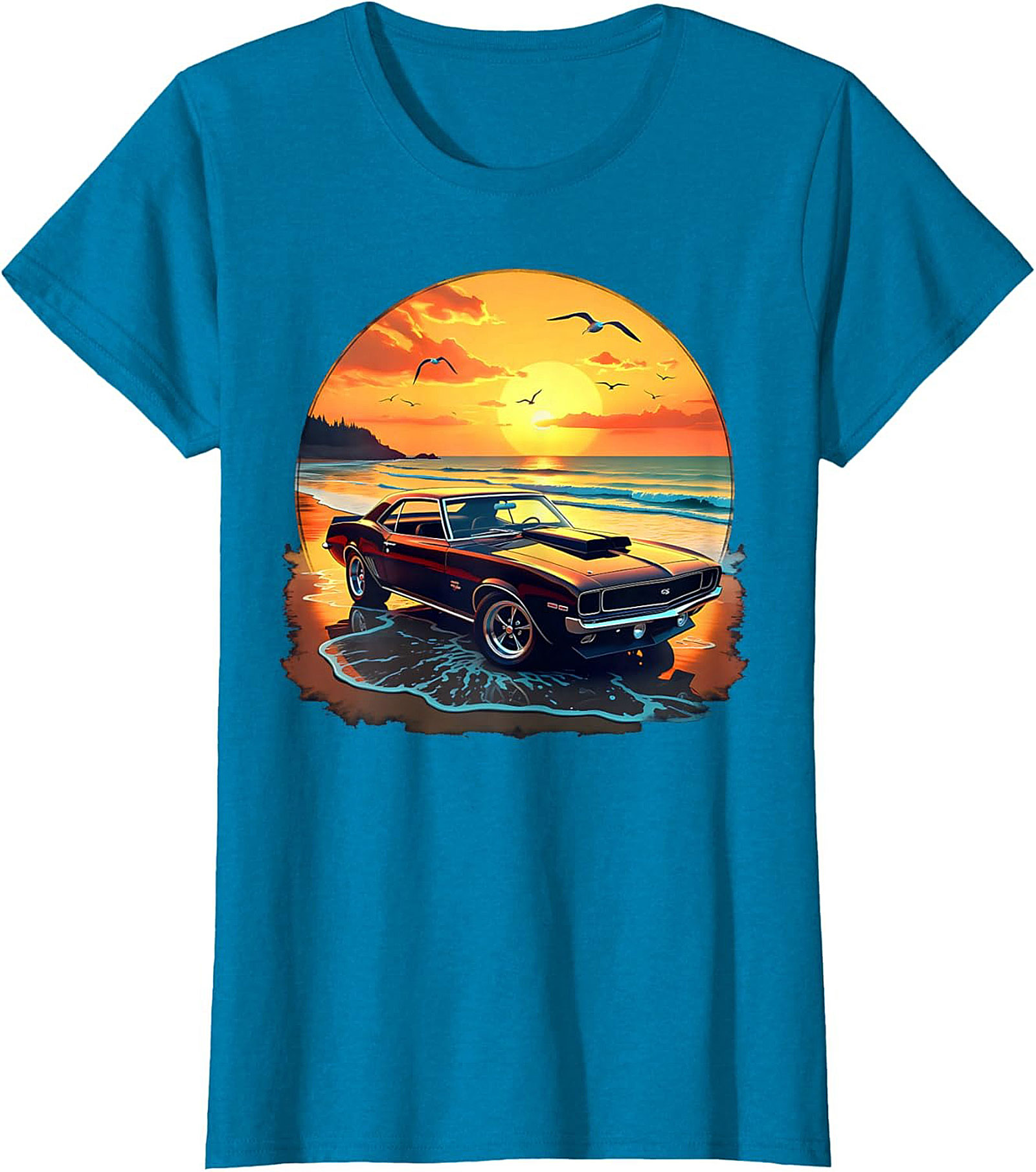 Classic Muscle Car T-Shirt Vintage Sunset Graphic Tee
