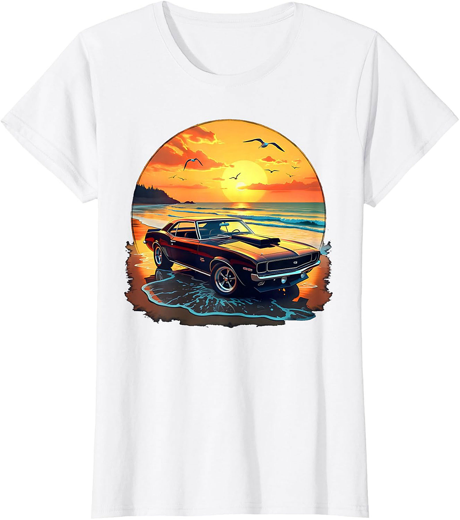 Classic Muscle Car T-Shirt Vintage Sunset Graphic Tee